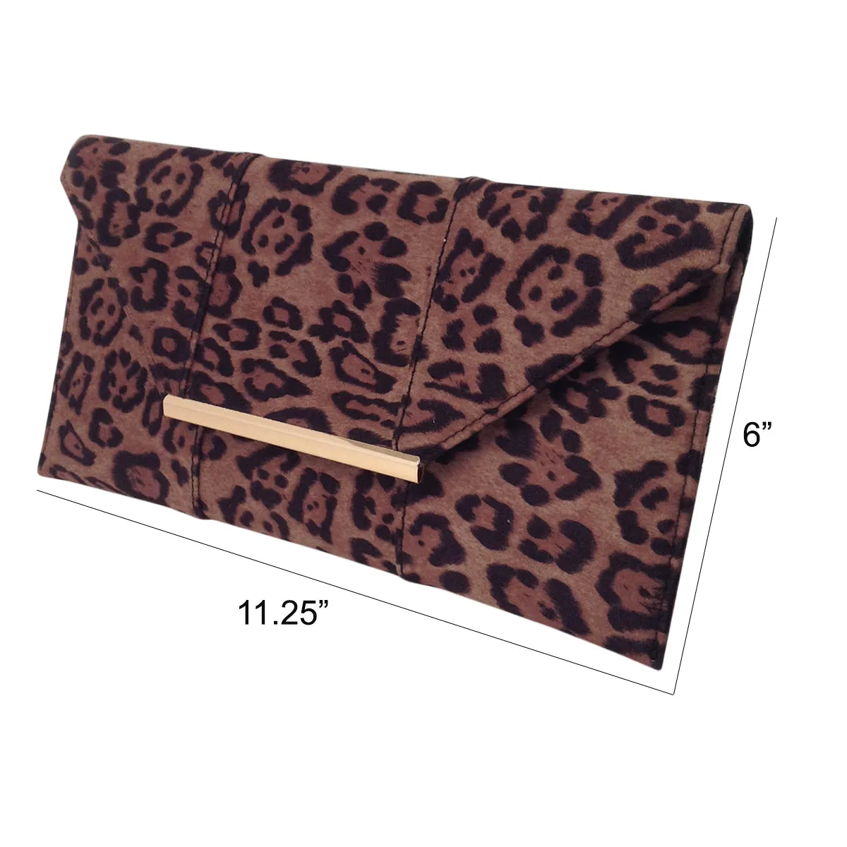 Faux Suede Flat Leopard Envelope Clutch