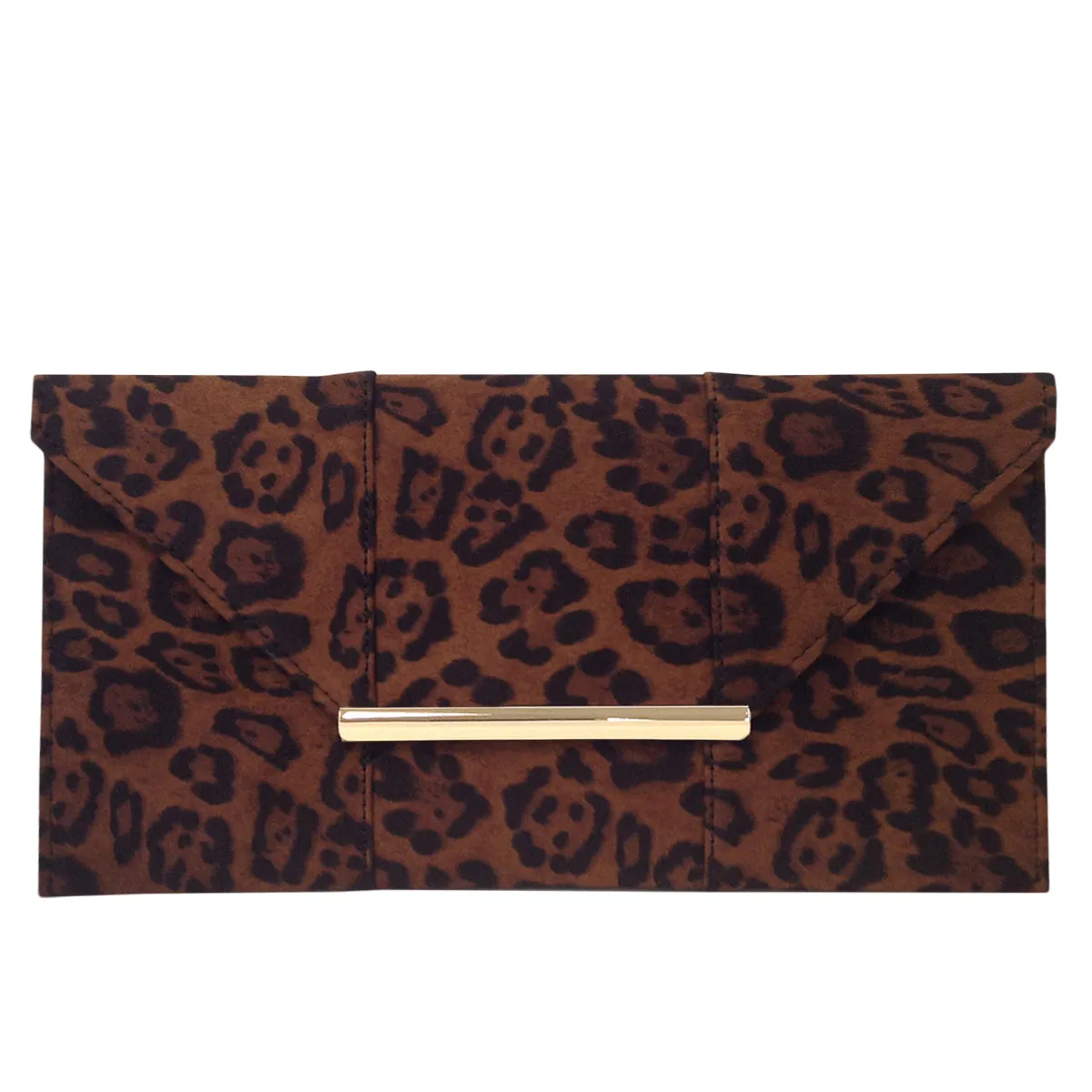 Faux Suede Flat Leopard Envelope Clutch