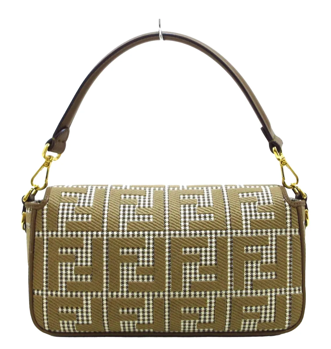 FENDI Baguette Brown houndstooth wool bag with FF embroidery