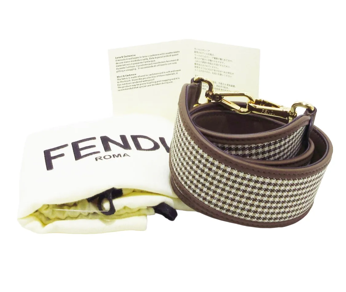 FENDI Baguette Brown houndstooth wool bag with FF embroidery