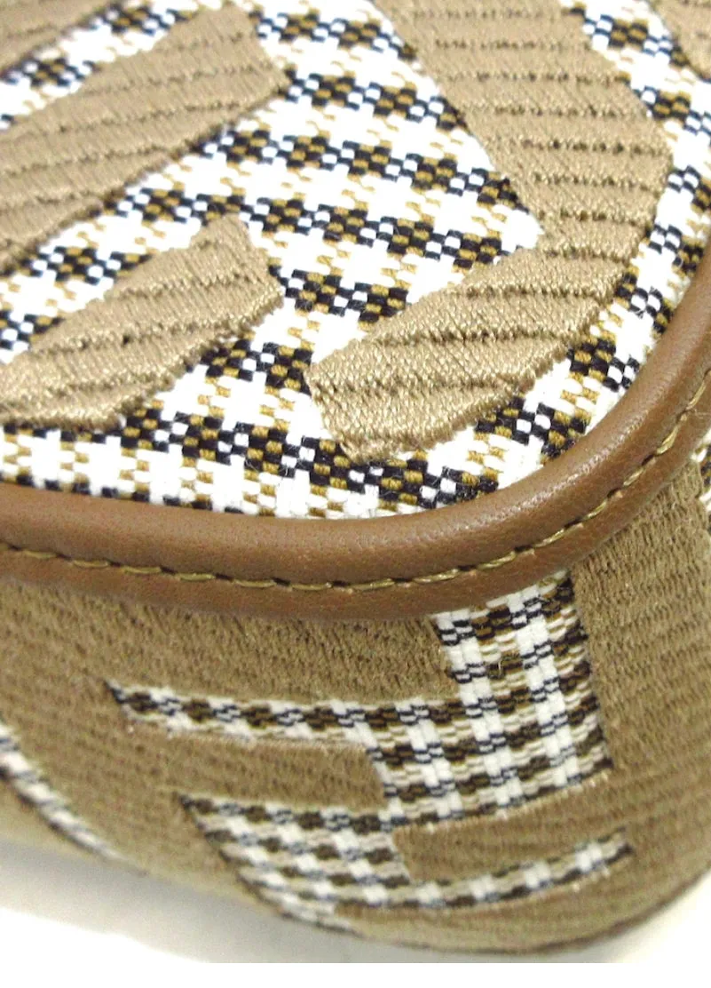 FENDI Baguette Brown houndstooth wool bag with FF embroidery