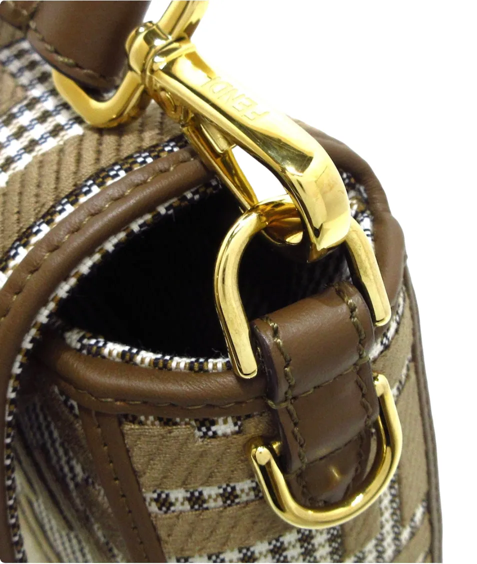 FENDI Baguette Brown houndstooth wool bag with FF embroidery