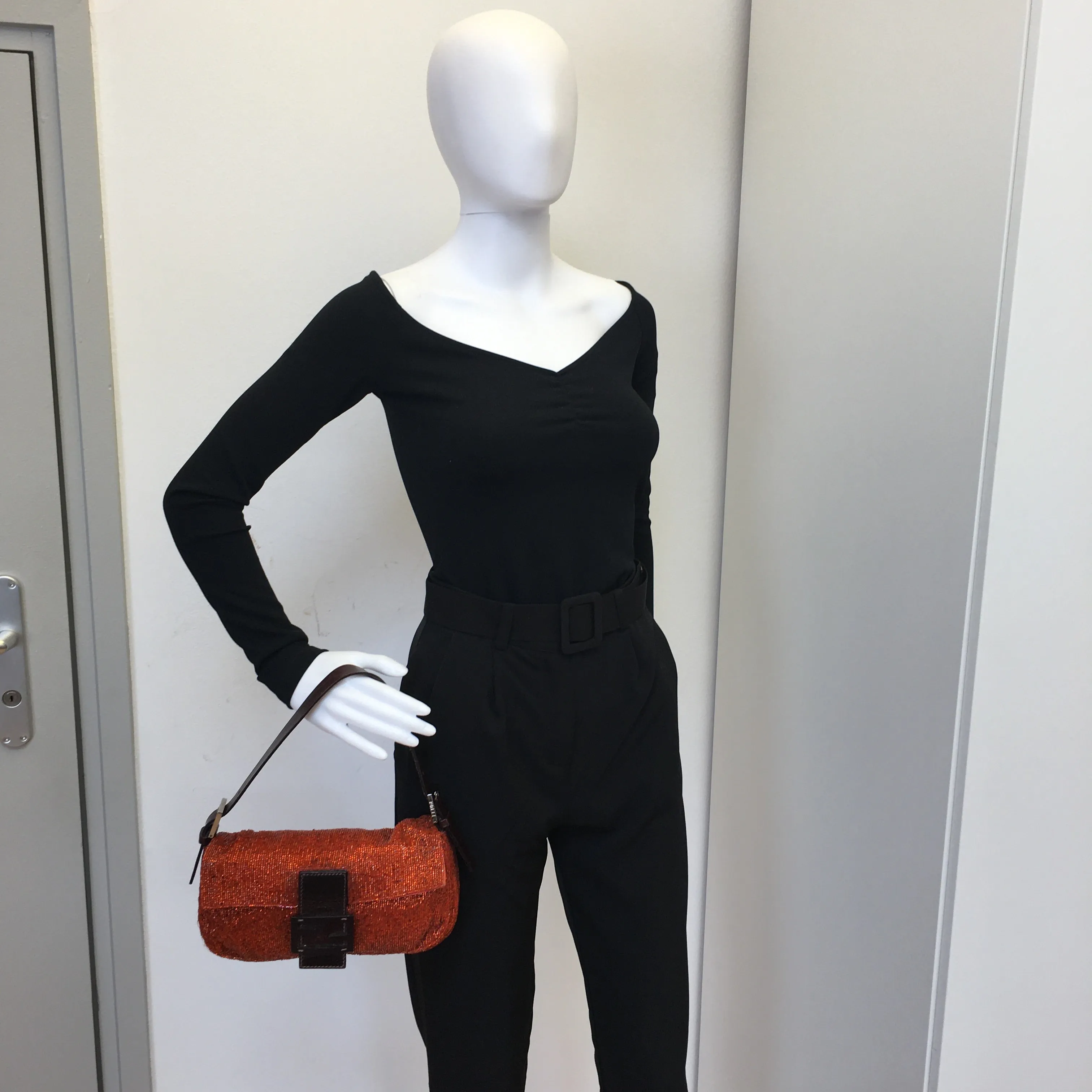 FENDI Baguette Shoulder Bag in Red Fabric