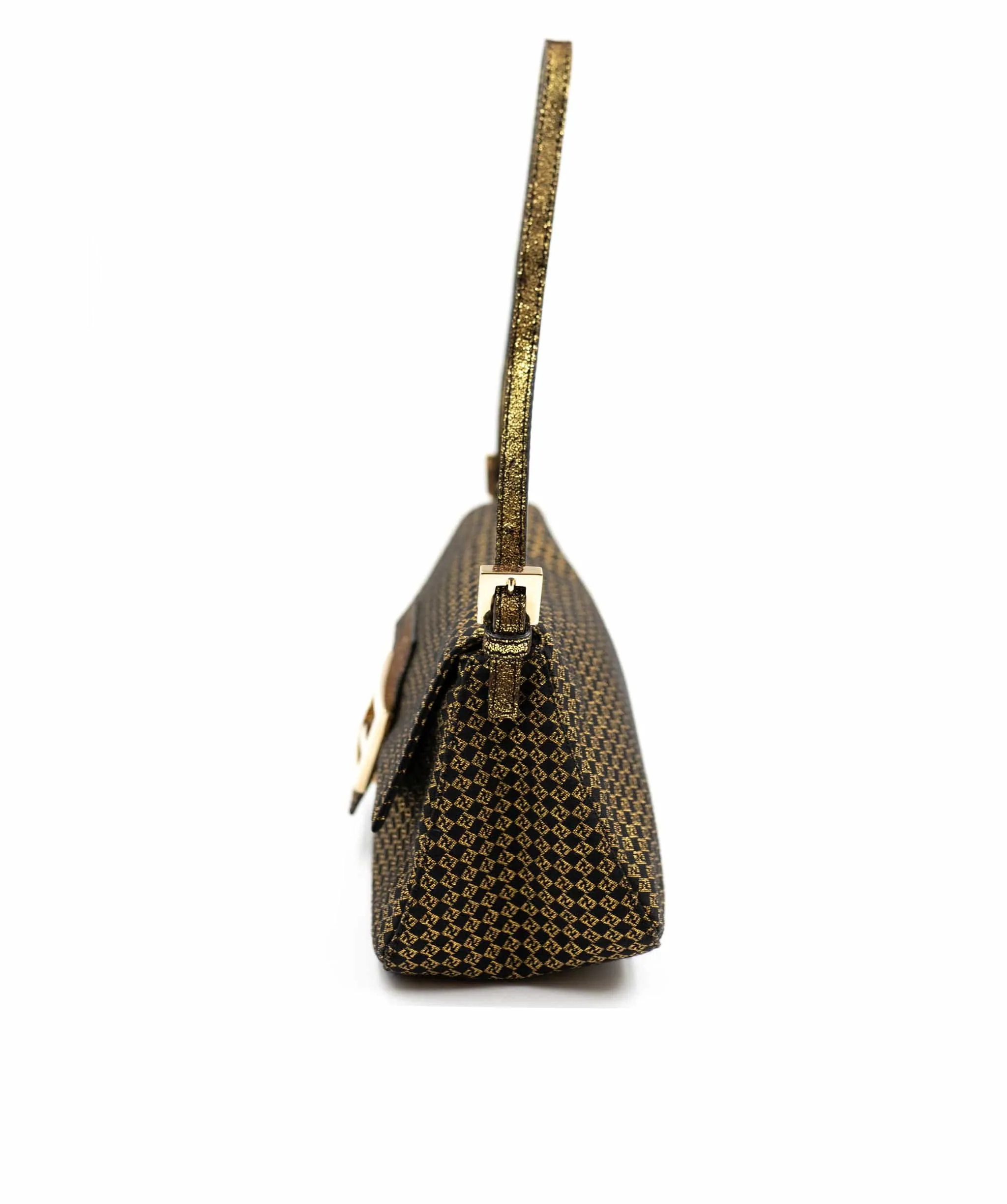 Fendi Small FF Micro Gold Print with GHW Baguette Bag - AWL3694