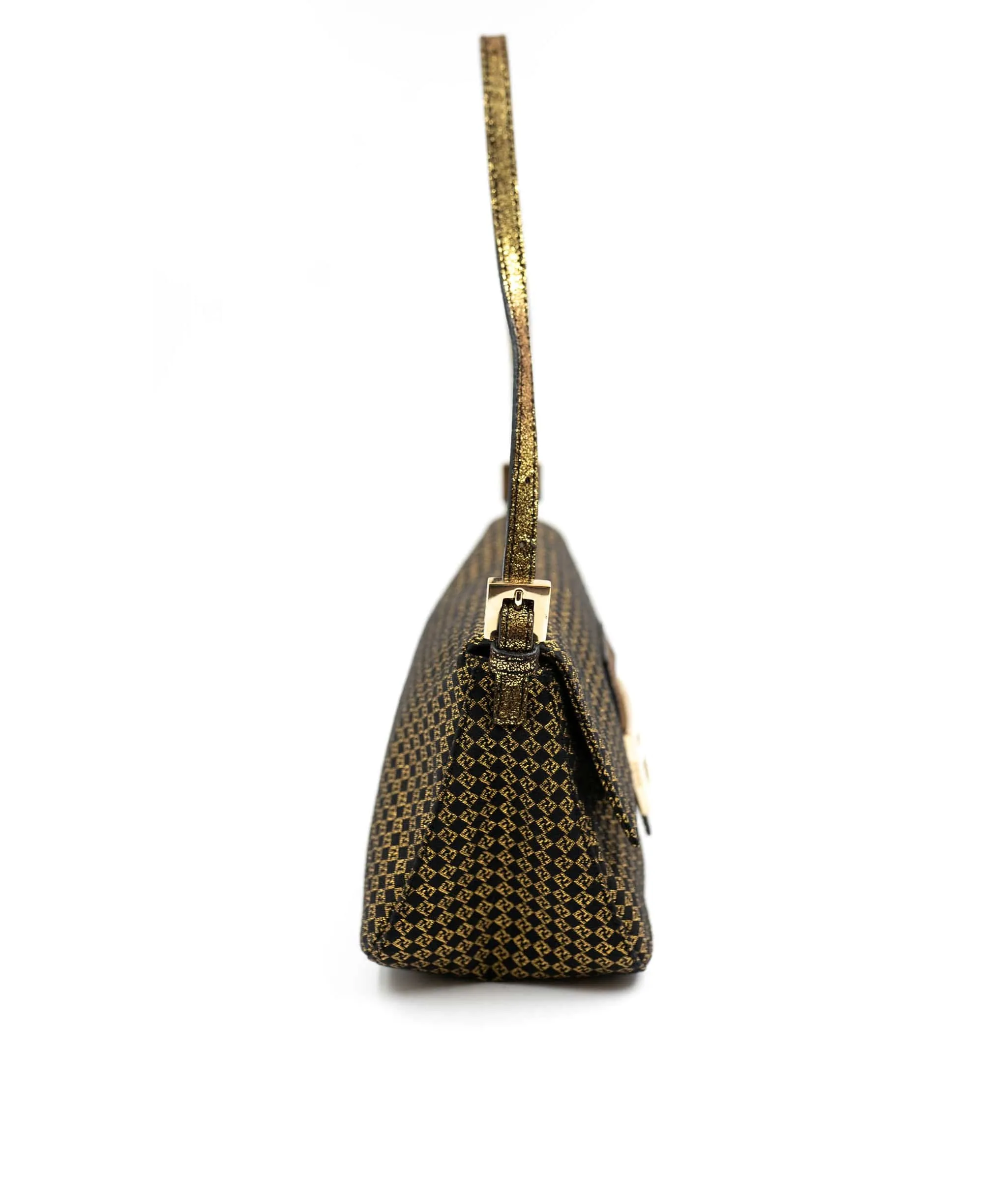 Fendi Small FF Micro Gold Print with GHW Baguette Bag - AWL3694