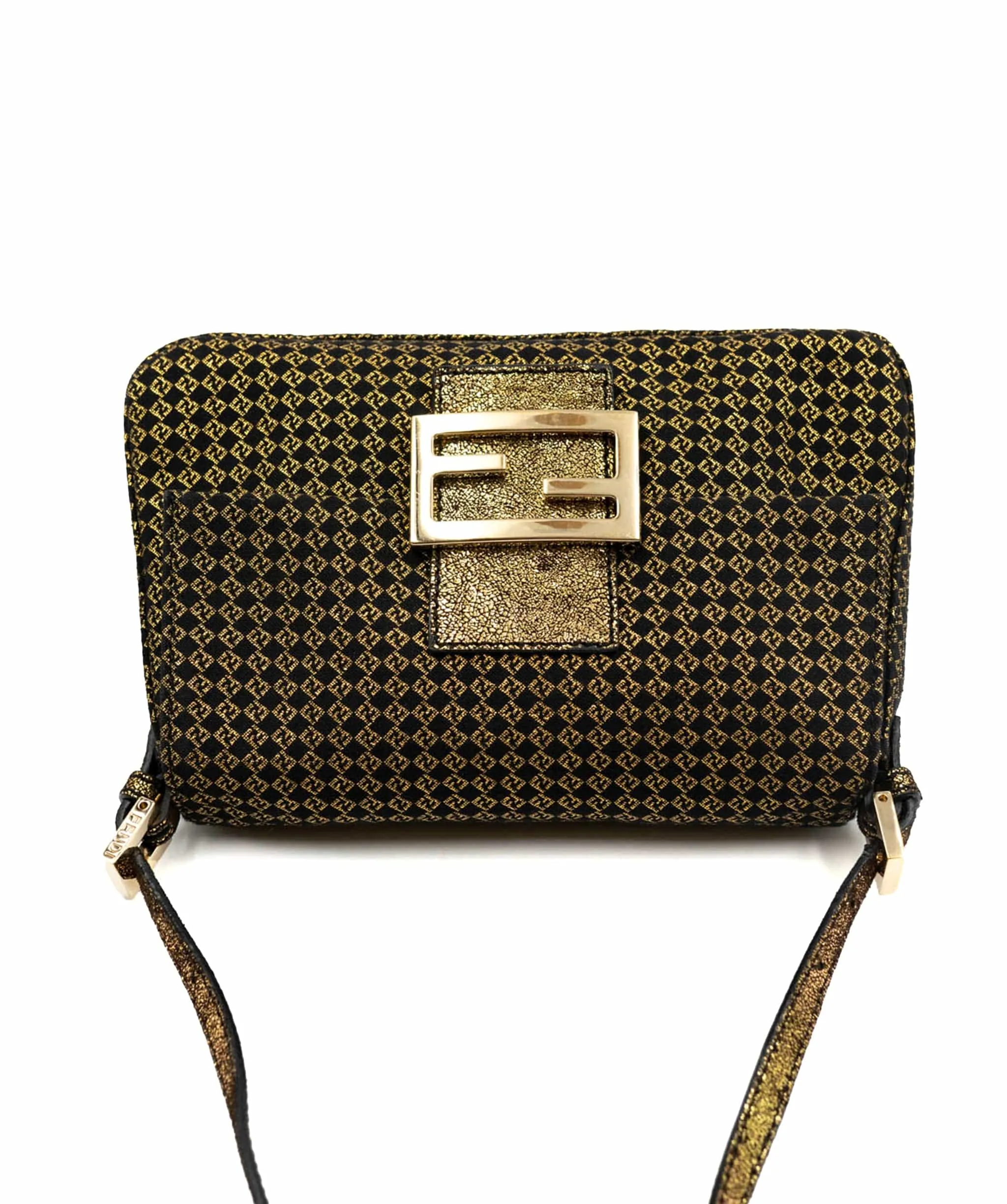 Fendi Small FF Micro Gold Print with GHW Baguette Bag - AWL3694