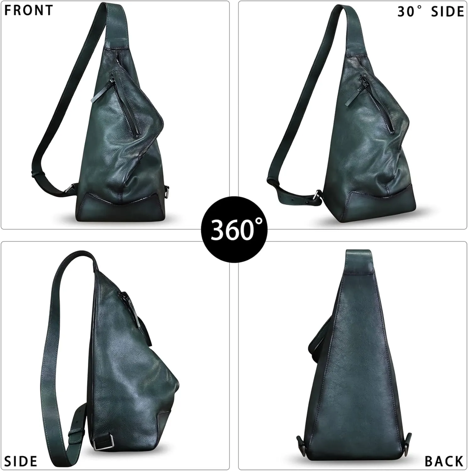 Genuine Leather Sling Bag for Men and Women Vintage Full Grain Leather Sling Purse Chest Daypack Over Shoulder Crossbody Bag (Gray)