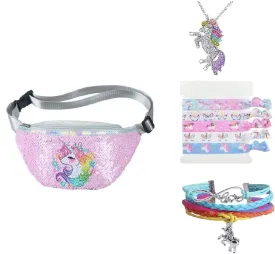 Girls Fanny Pack, Kids Unicorn Waist Bag, Crossbody Belt Bag, Cute Kids Travel Waist Bag (Sequin - Pink)