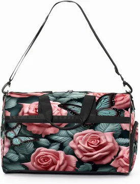 Gym Bag for Women, Carry on Weekender Overnight Bag, Travel Duffel Bags, Personal Item Travel Bag Tote Bag Workout Dance Bag, Butterfly Rose Flower - 4