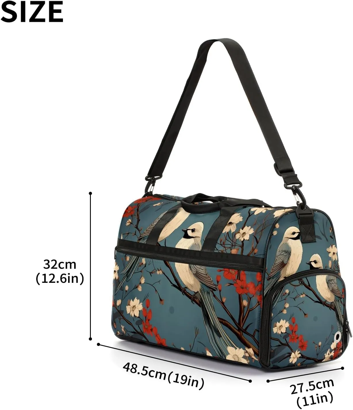 Gym Bag for Women, Carry on Weekender Overnight Bag, Travel Duffel Bags, Personal Item Travel Bag Tote Bag Workout Dance Bag, Chinese Painting Bird - 12