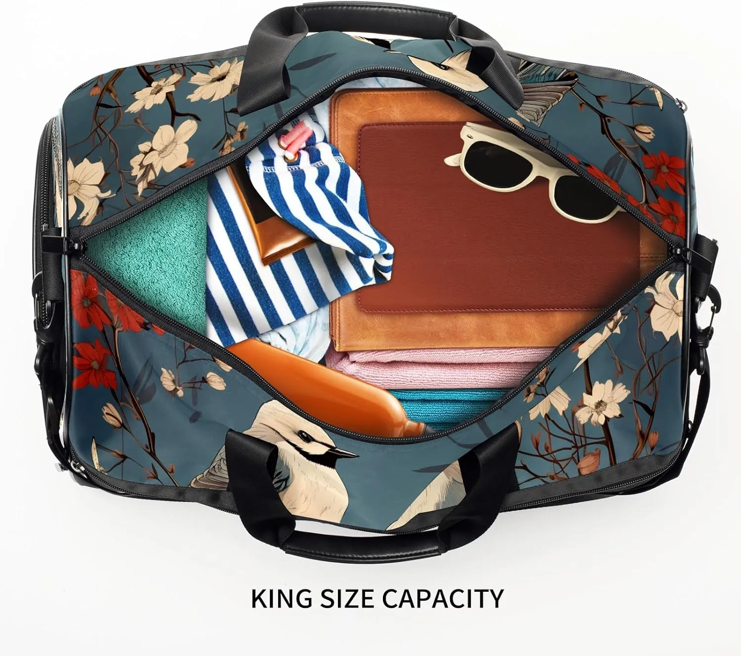 Gym Bag for Women, Carry on Weekender Overnight Bag, Travel Duffel Bags, Personal Item Travel Bag Tote Bag Workout Dance Bag, Chinese Painting Bird - 12