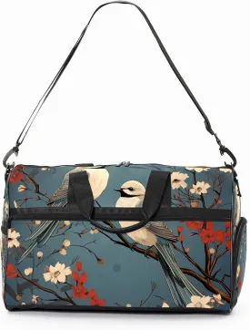 Gym Bag for Women, Carry on Weekender Overnight Bag, Travel Duffel Bags, Personal Item Travel Bag Tote Bag Workout Dance Bag, Chinese Painting Bird - 12