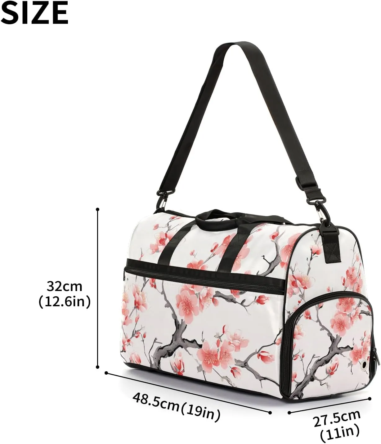 Gym Bag for Women Men, Yoga Bag with Shoe Pocket, Travel Duffel Tote Bag for Plane, Workout, Swimming, Weekend Overnight Bag Carry on Bag Hospital Holdalls, Chinese Painting Peach Blossom - 2