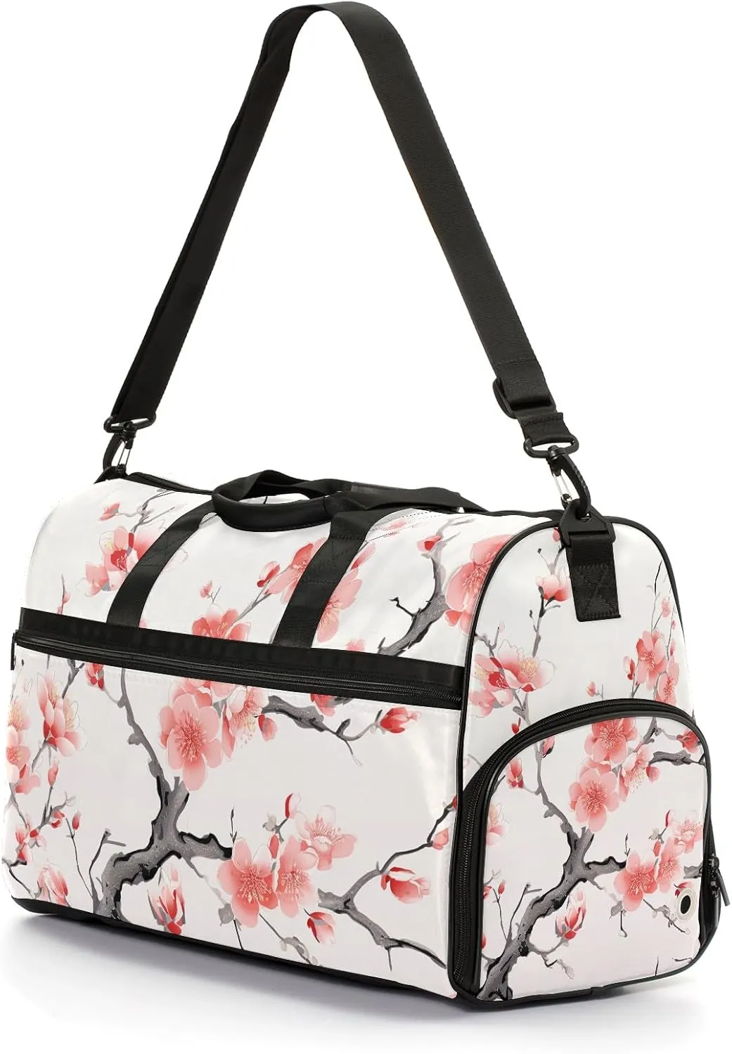 Gym Bag for Women Men, Yoga Bag with Shoe Pocket, Travel Duffel Tote Bag for Plane, Workout, Swimming, Weekend Overnight Bag Carry on Bag Hospital Holdalls, Chinese Painting Peach Blossom - 2
