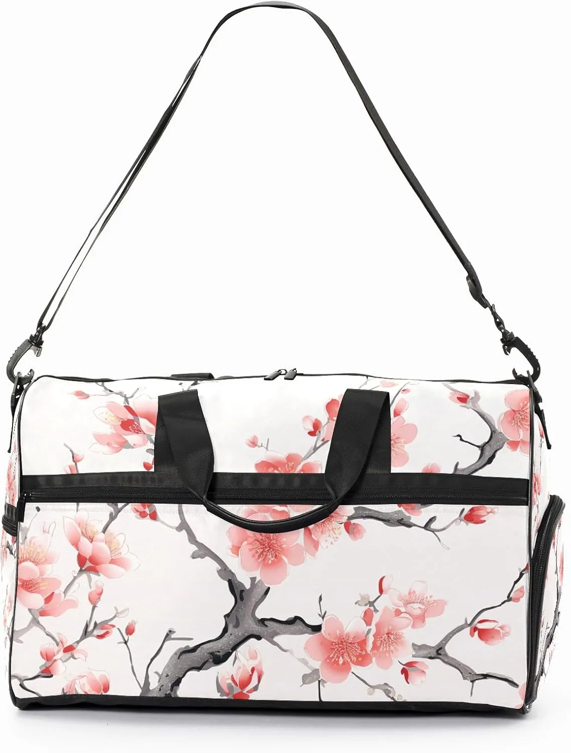 Gym Bag for Women Men, Yoga Bag with Shoe Pocket, Travel Duffel Tote Bag for Plane, Workout, Swimming, Weekend Overnight Bag Carry on Bag Hospital Holdalls, Chinese Painting Peach Blossom - 2
