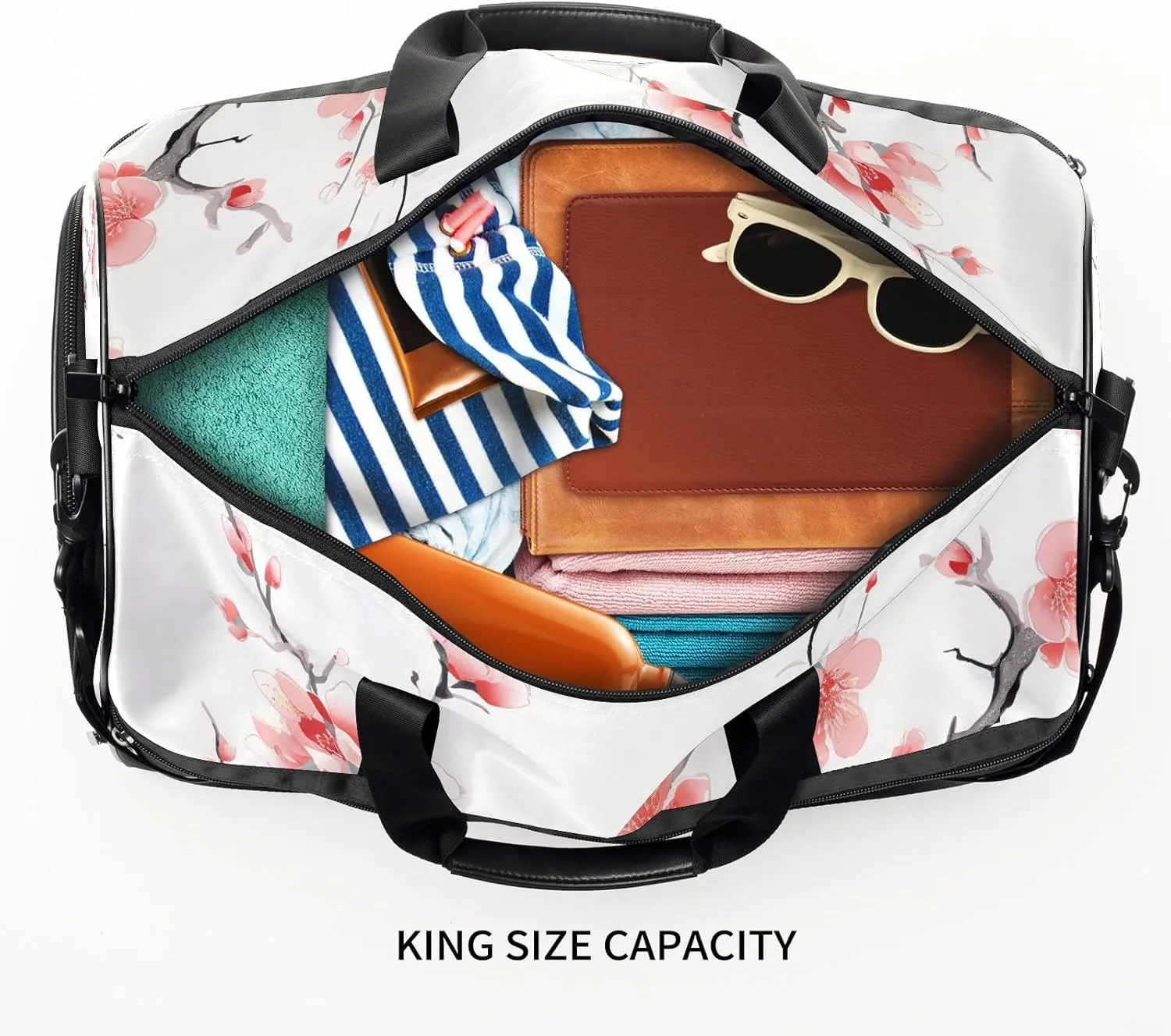 Gym Bag for Women Men, Yoga Bag with Shoe Pocket, Travel Duffel Tote Bag for Plane, Workout, Swimming, Weekend Overnight Bag Carry on Bag Hospital Holdalls, Chinese Painting Peach Blossom - 2