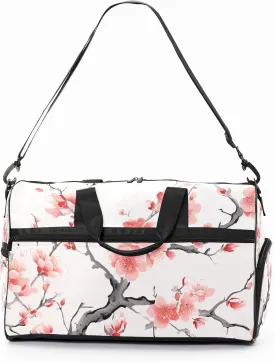 Gym Bag for Women Men, Yoga Bag with Shoe Pocket, Travel Duffel Tote Bag for Plane, Workout, Swimming, Weekend Overnight Bag Carry on Bag Hospital Holdalls, Chinese Painting Peach Blossom - 2