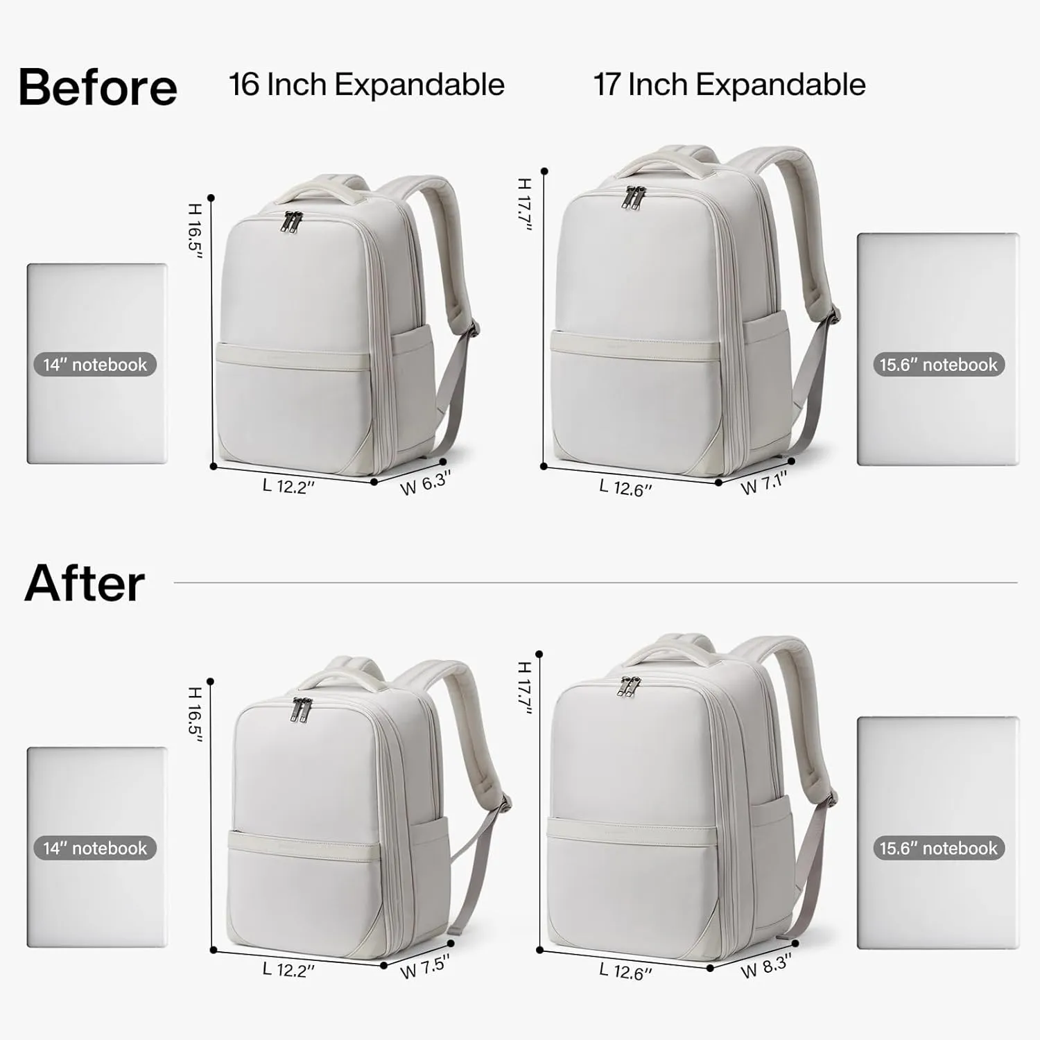 Hanke 17 Inch Expandable Backpack with Luggage Strap Business Travel Laptop Backpack for Women Mens Work Computer Bagpack Fits 15.6 Inch Laptop(Greyish White)