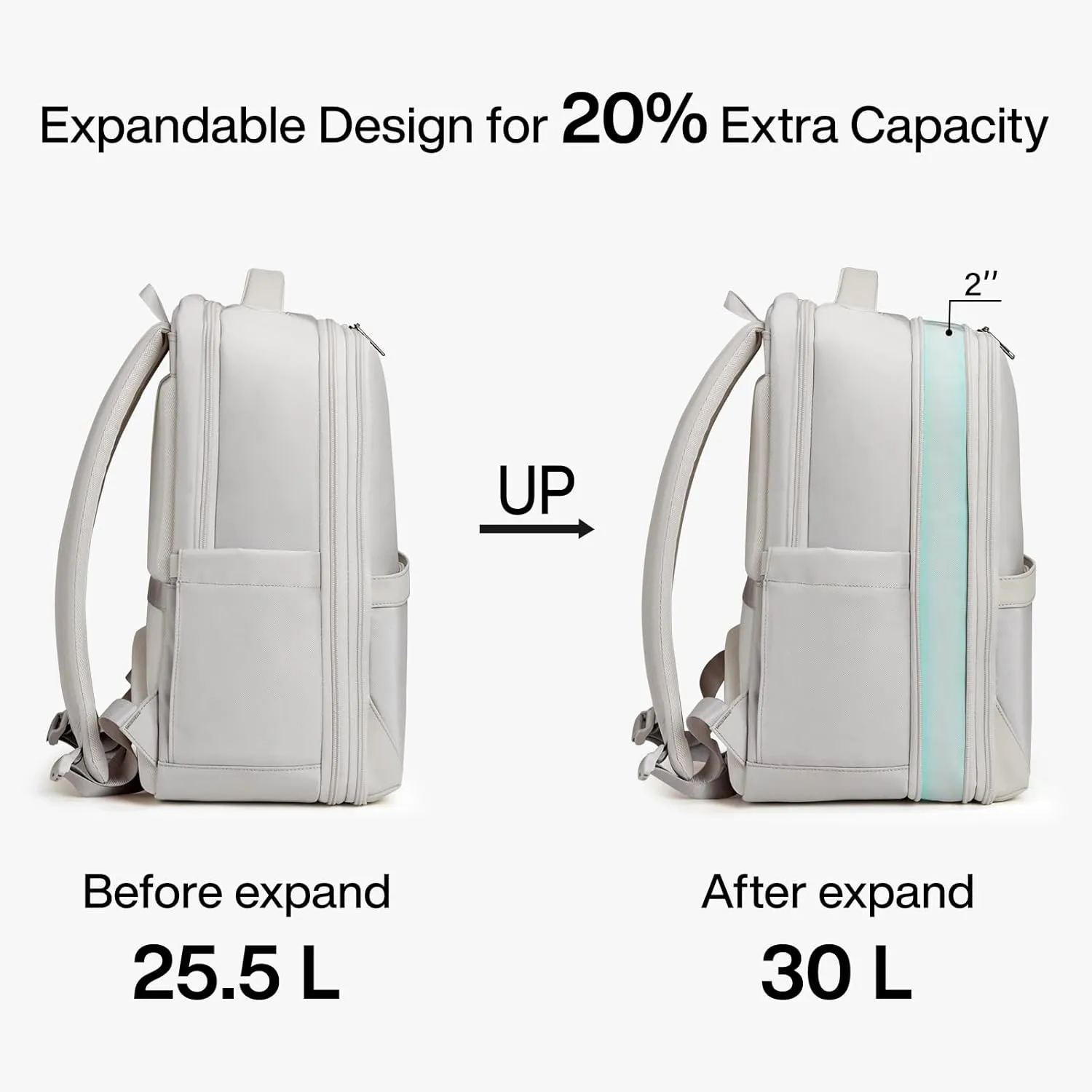 Hanke 17 Inch Expandable Backpack with Luggage Strap Business Travel Laptop Backpack for Women Mens Work Computer Bagpack Fits 15.6 Inch Laptop(Greyish White)