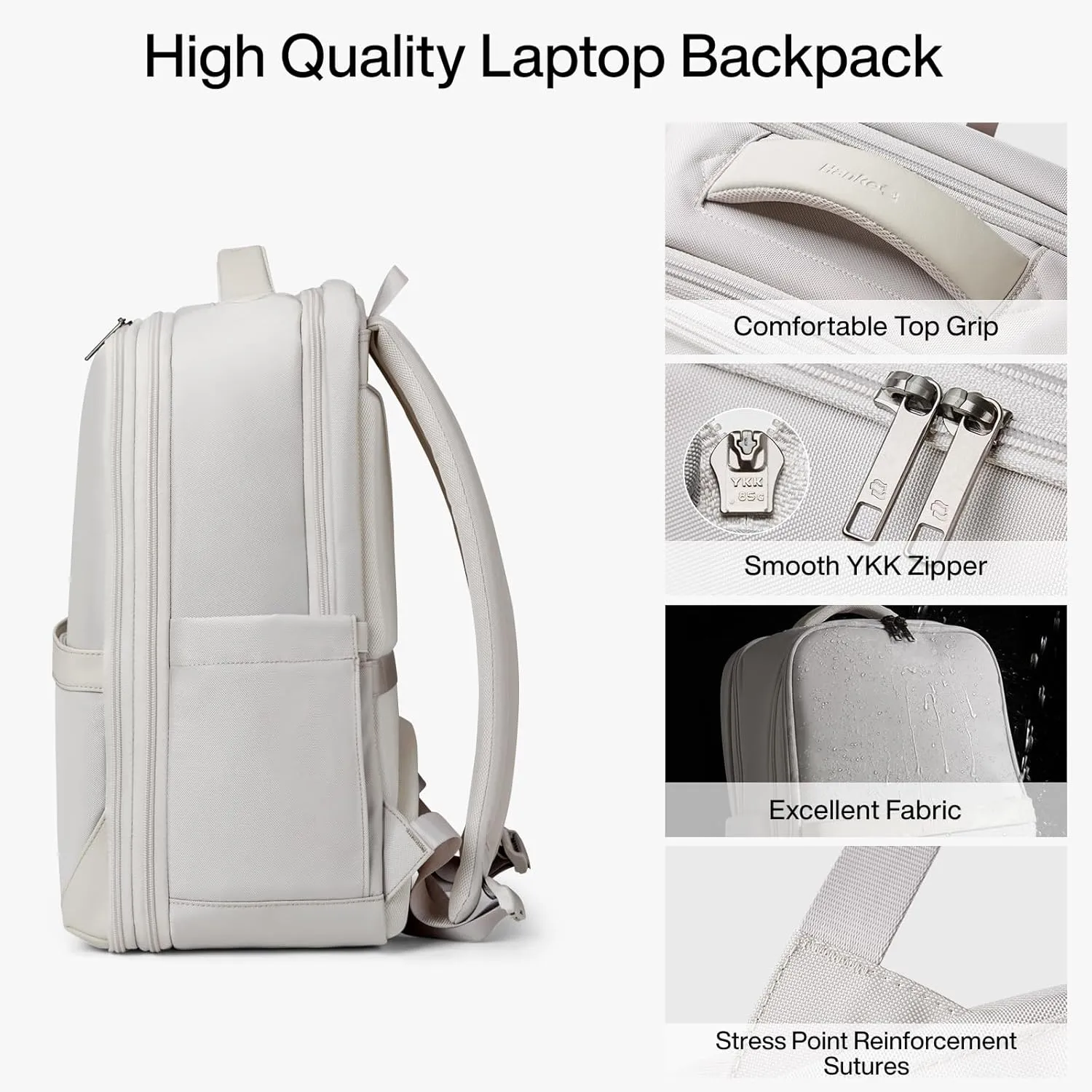 Hanke 17 Inch Expandable Backpack with Luggage Strap Business Travel Laptop Backpack for Women Mens Work Computer Bagpack Fits 15.6 Inch Laptop(Greyish White)