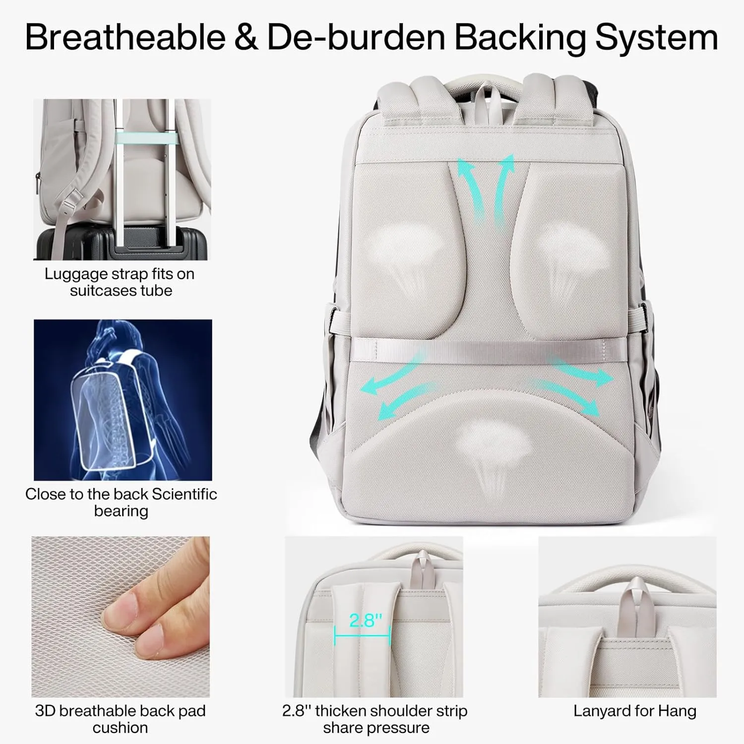 Hanke 17 Inch Expandable Backpack with Luggage Strap Business Travel Laptop Backpack for Women Mens Work Computer Bagpack Fits 15.6 Inch Laptop(Greyish White)