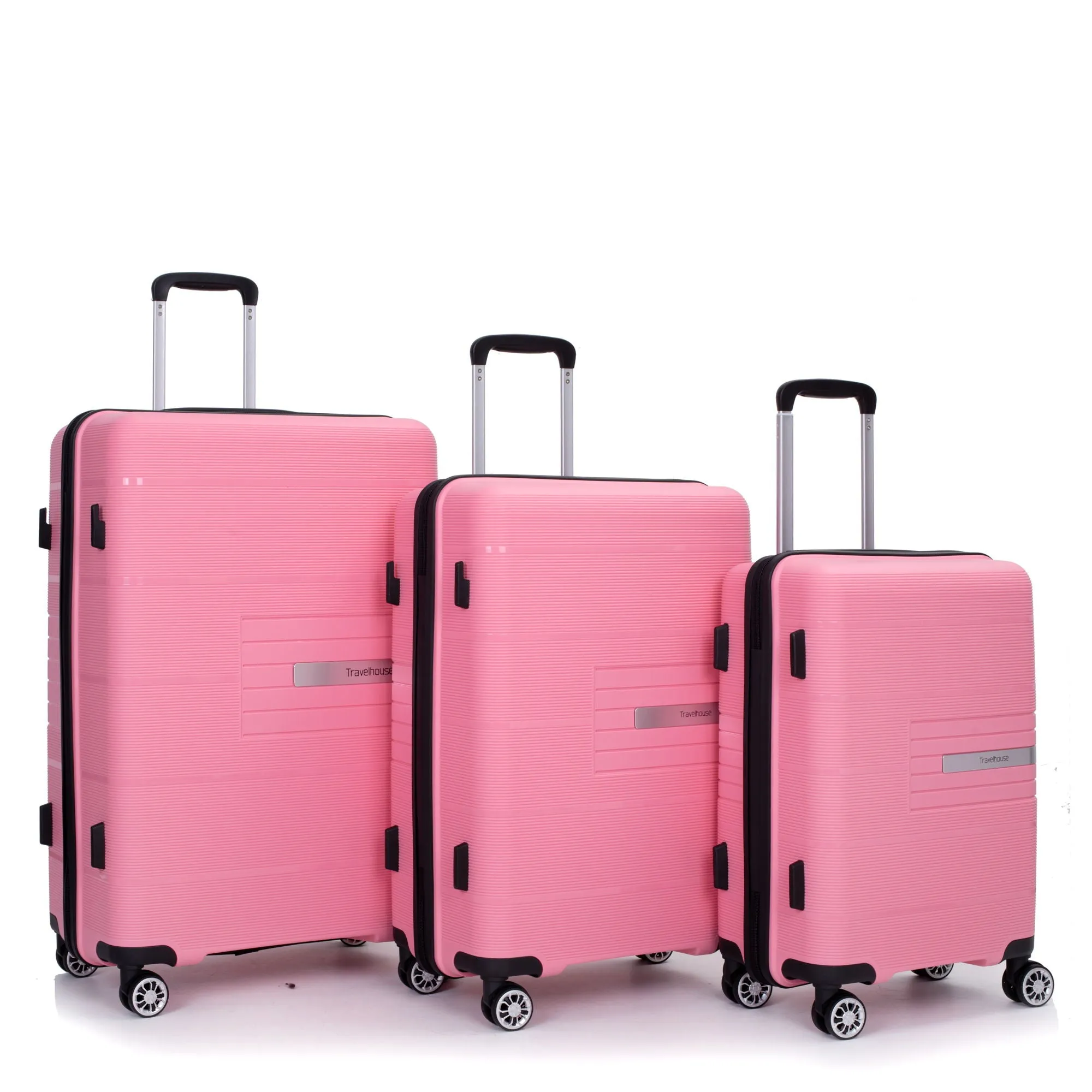 Hardshell Suitcase Double Spinner Wheels Pp Luggage Sets Lightweight Durable Suitcase With Tsa Lock, 3 Piece Set (20/24/28), Pink