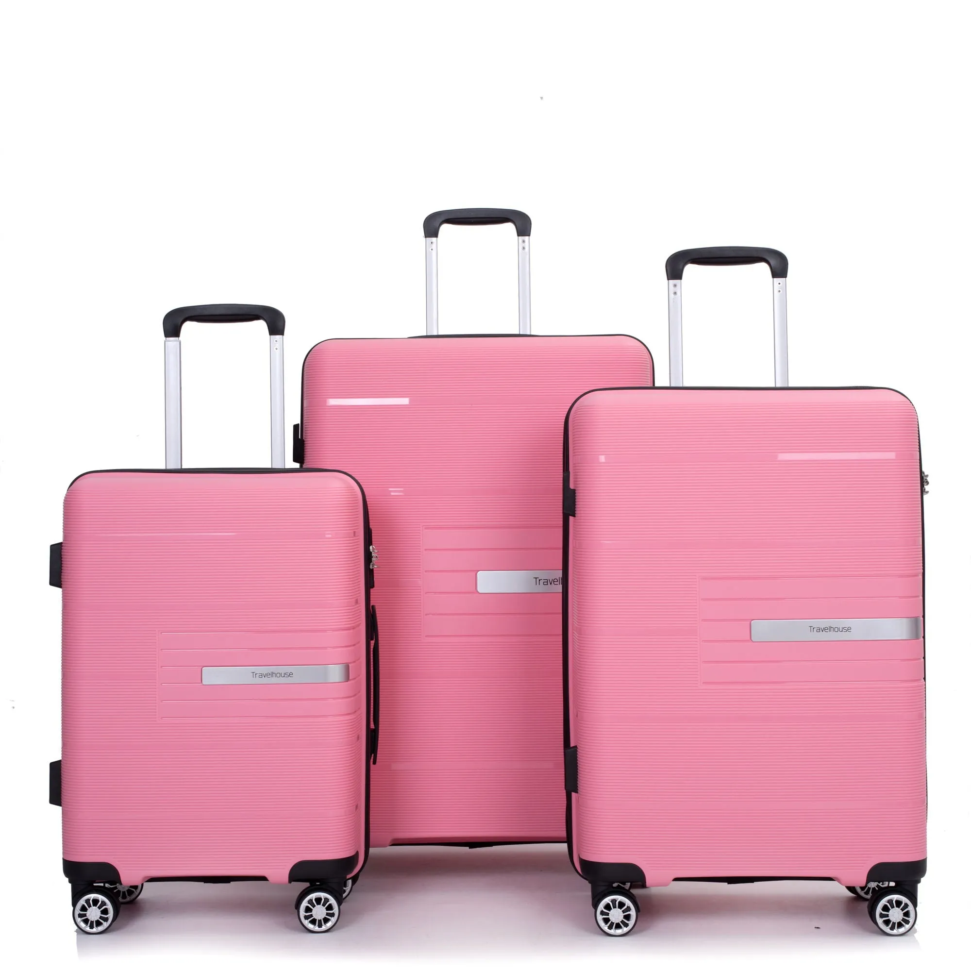 Hardshell Suitcase Double Spinner Wheels Pp Luggage Sets Lightweight Durable Suitcase With Tsa Lock, 3 Piece Set (20/24/28), Pink