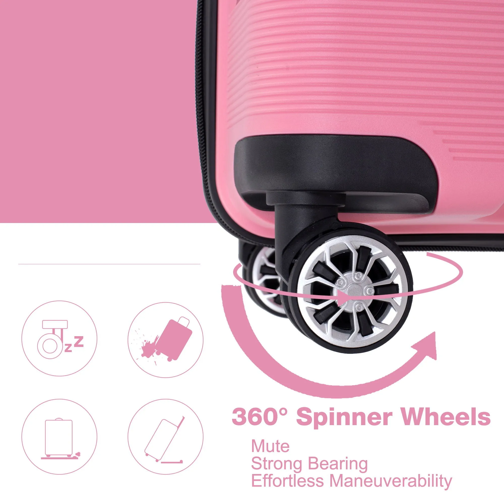 Hardshell Suitcase Double Spinner Wheels Pp Luggage Sets Lightweight Durable Suitcase With Tsa Lock, 3 Piece Set (20/24/28), Pink