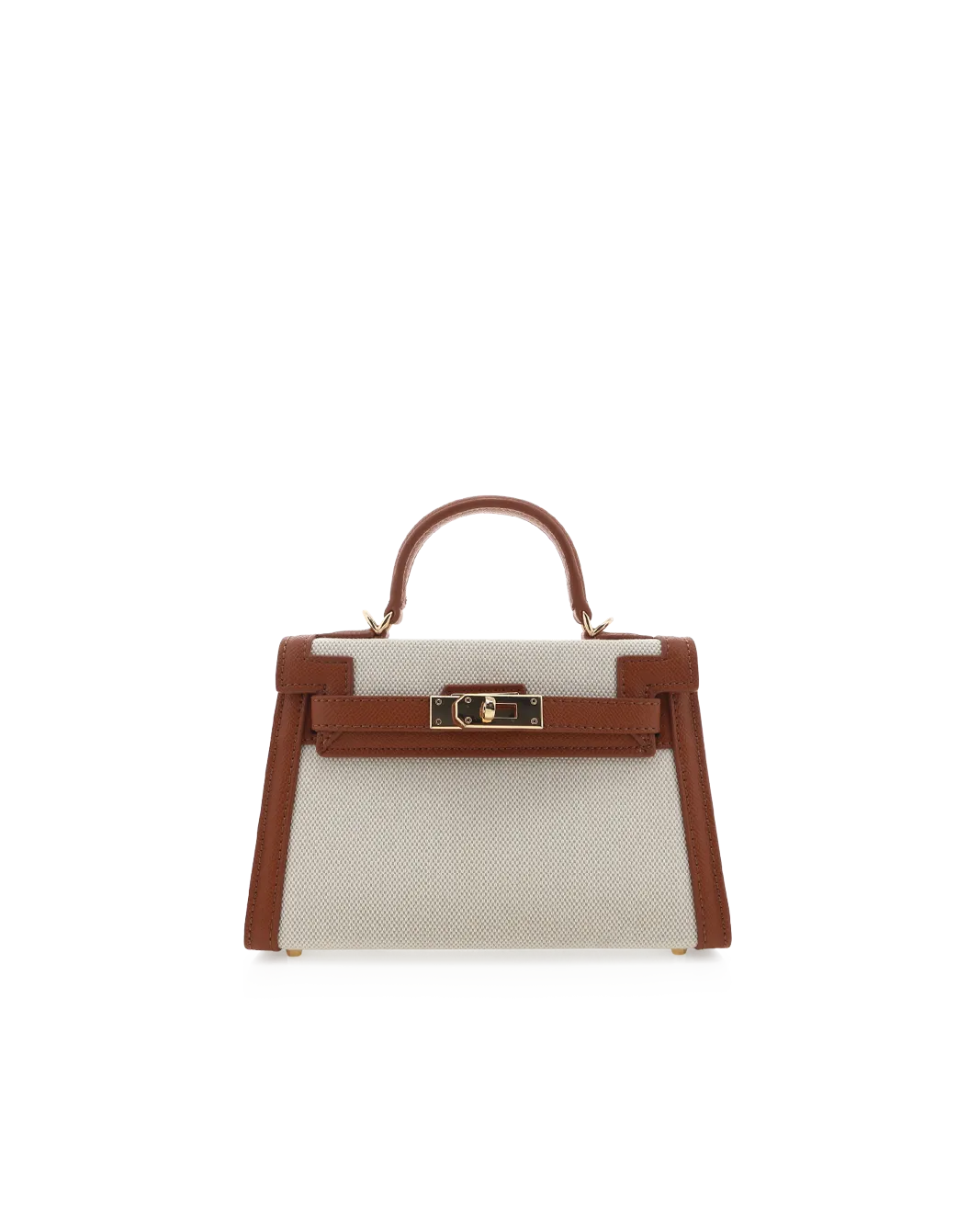 Hariette Top Handle Mini Kelly Birkin Vegan Leather Bag - Natural Linen/Tan