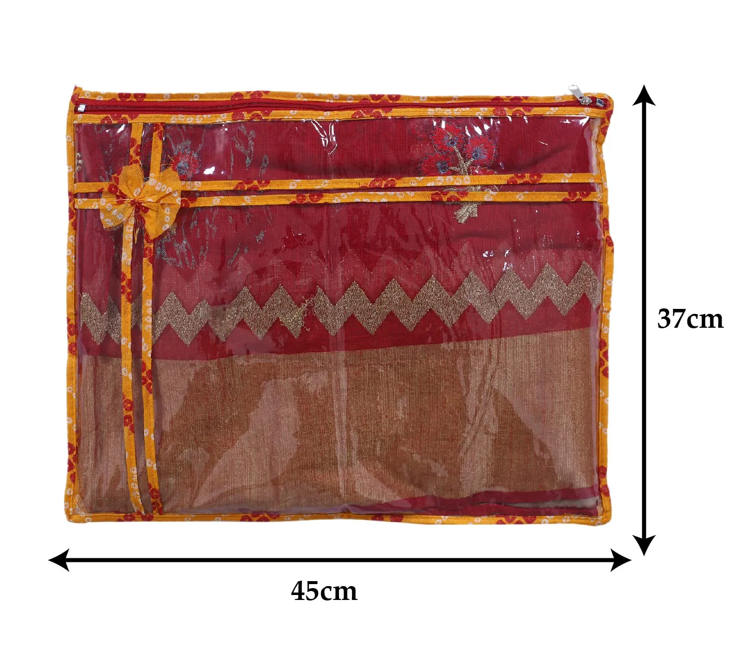 Heart Home Bandhani Print PVC Foldable Single Saree Cover|Clothes Storage For Saree, Lehenga, Suit With Transparent Pack of 12 (Multicolour)