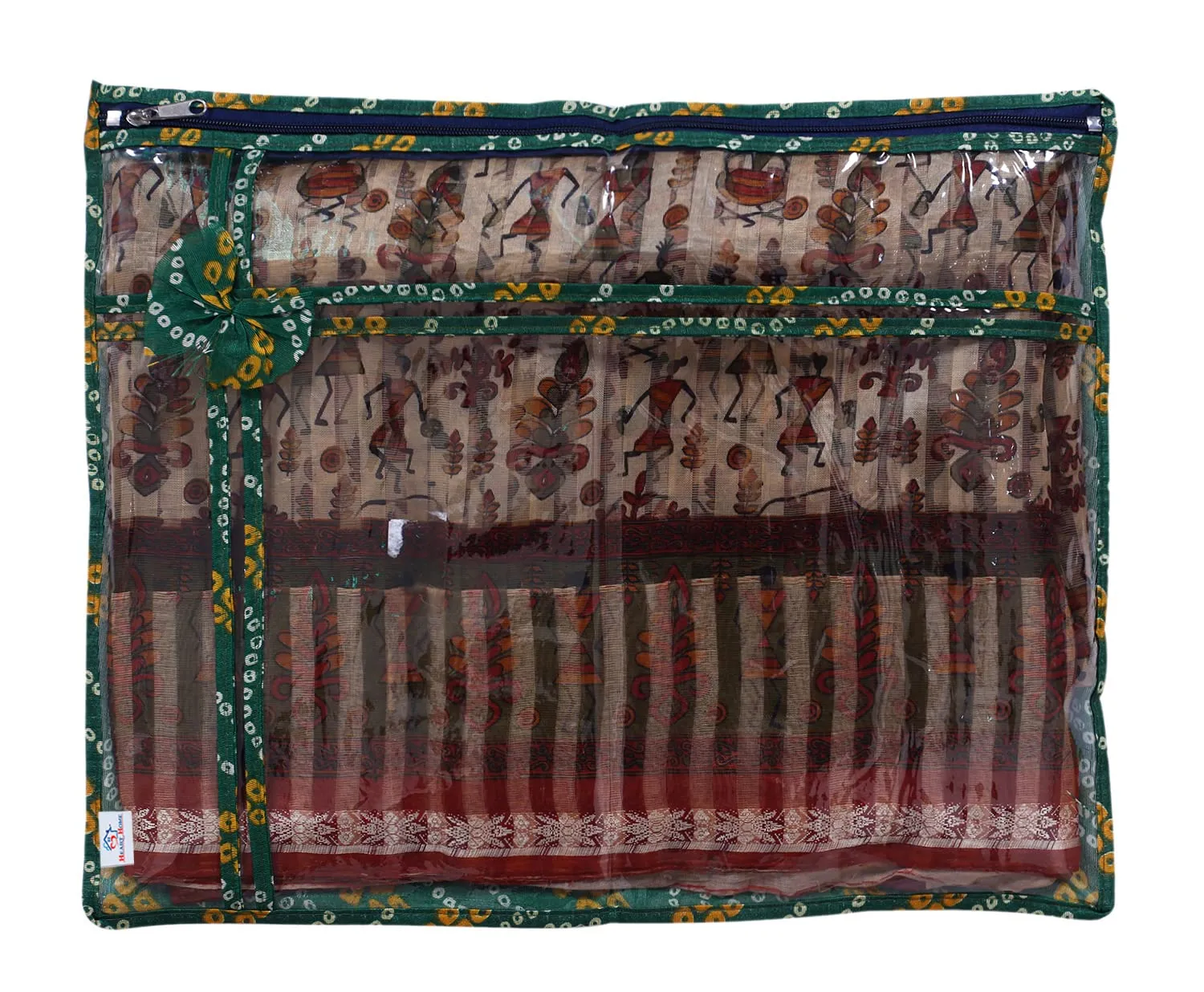 Heart Home Bandhani Print PVC Foldable Single Saree Cover|Clothes Storage For Saree, Lehenga, Suit With Transparent Pack of 12 (Multicolour)