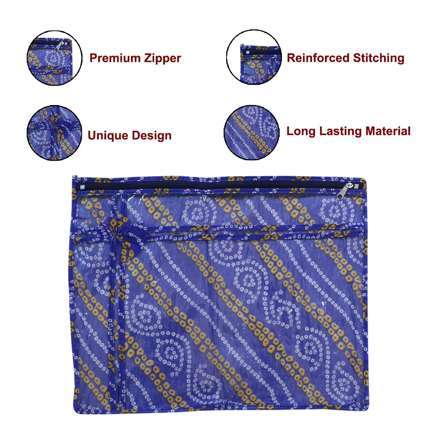Heart Home Bandhani Print PVC Foldable Single Saree Cover|Clothes Storage For Saree, Lehenga, Suit With Transparent Pack of 12 (Multicolour)