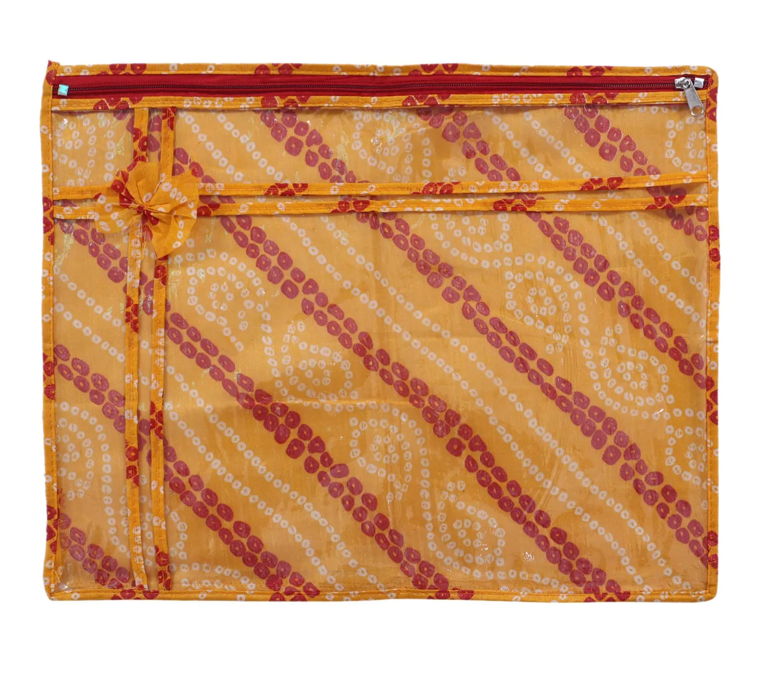 Heart Home Bandhani Print PVC Foldable Single Saree Cover|Clothes Storage For Saree, Lehenga, Suit With Transparent Pack of 12 (Multicolour)
