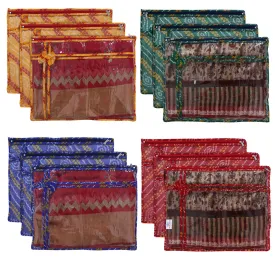Heart Home Bandhani Print PVC Foldable Single Saree Cover|Clothes Storage For Saree, Lehenga, Suit With Transparent Pack of 12 (Multicolour)