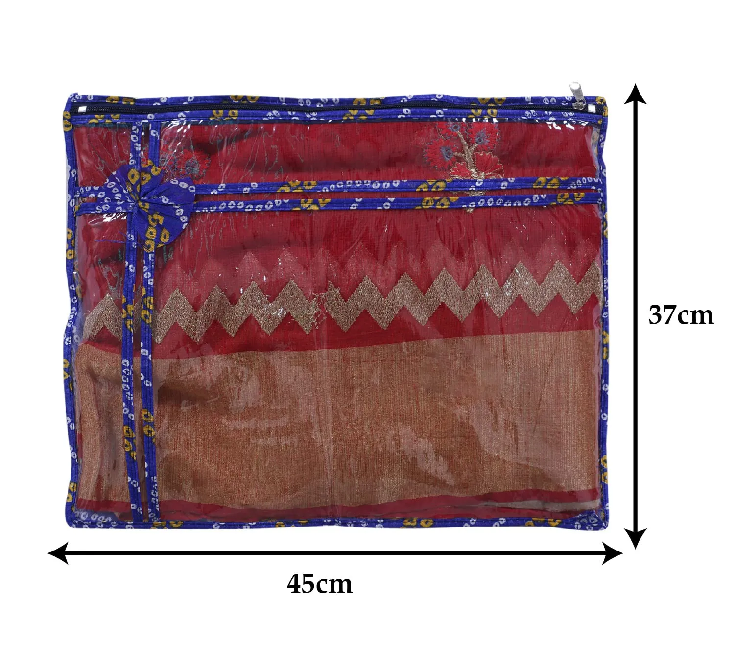 Heart Home Bandhani Print PVC Foldable Single Saree Cover|Clothes Storage For Saree, Lehenga, Suit With Transparent Pack of 3 (Blue)