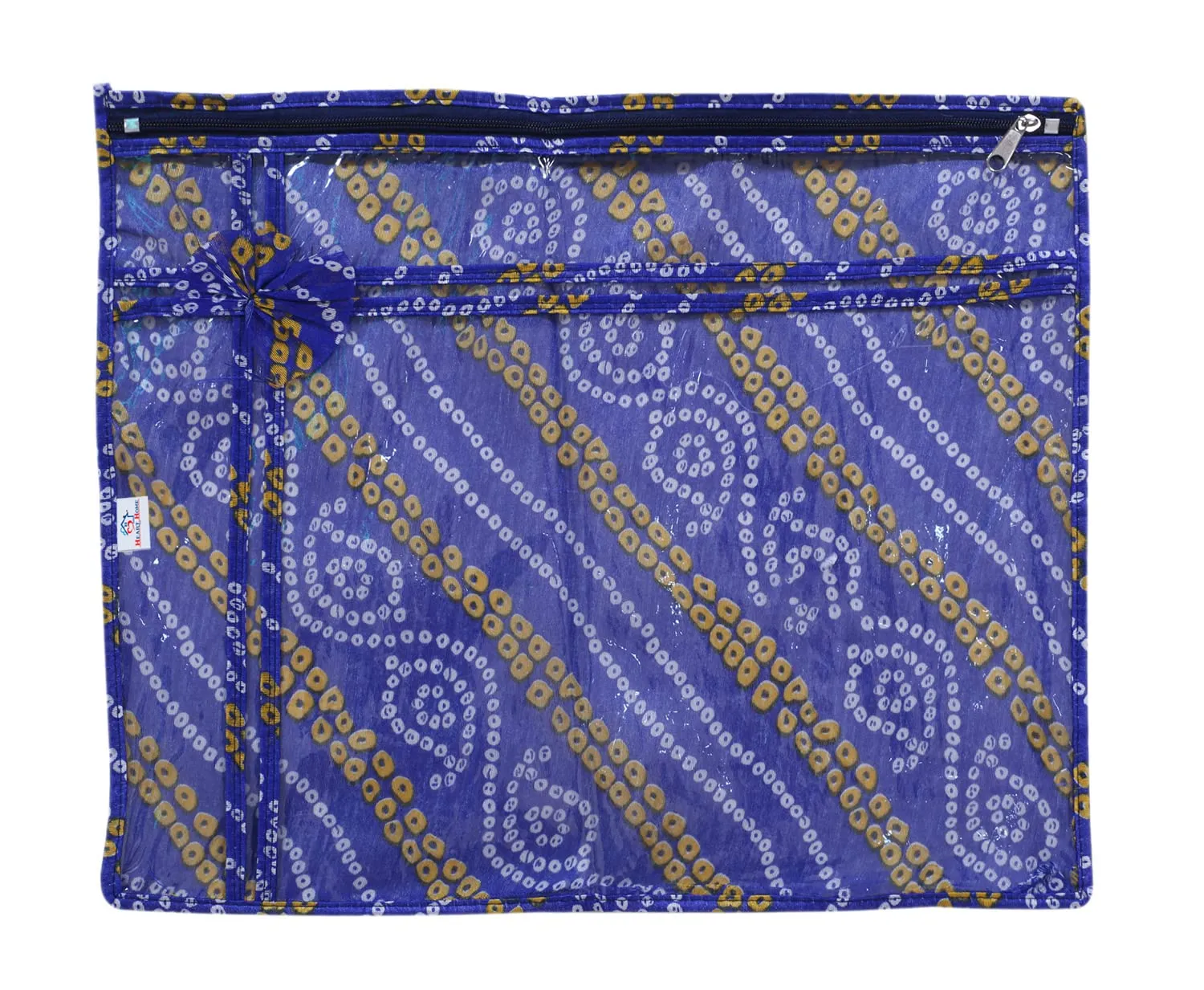 Heart Home Bandhani Print PVC Foldable Single Saree Cover|Clothes Storage For Saree, Lehenga, Suit With Transparent Pack of 3 (Blue)