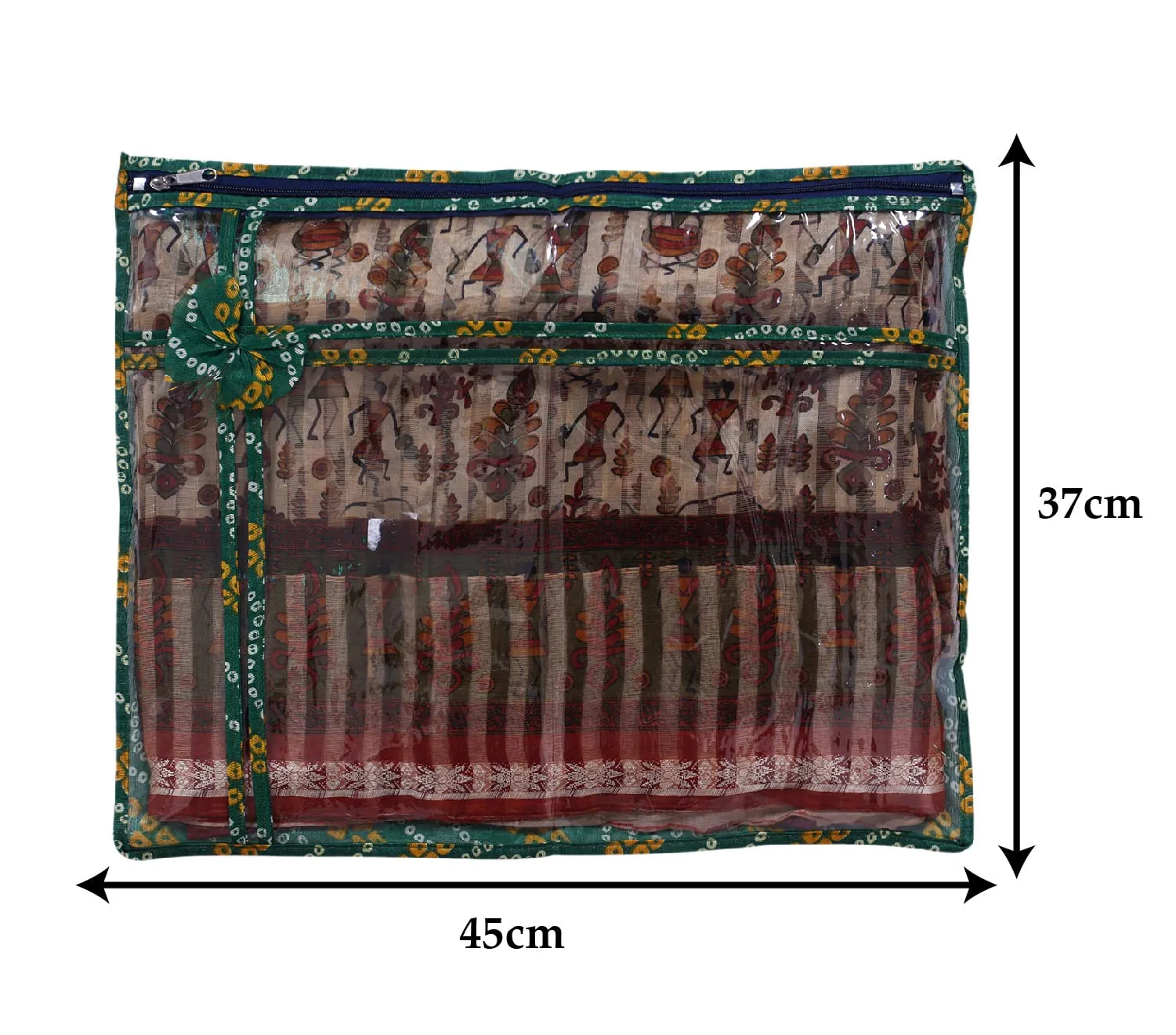 Heart Home Bandhani Print PVC Foldable Single Saree Cover|Clothes Storage For Saree, Lehenga, Suit With Transparent Pack of 3 (Green)