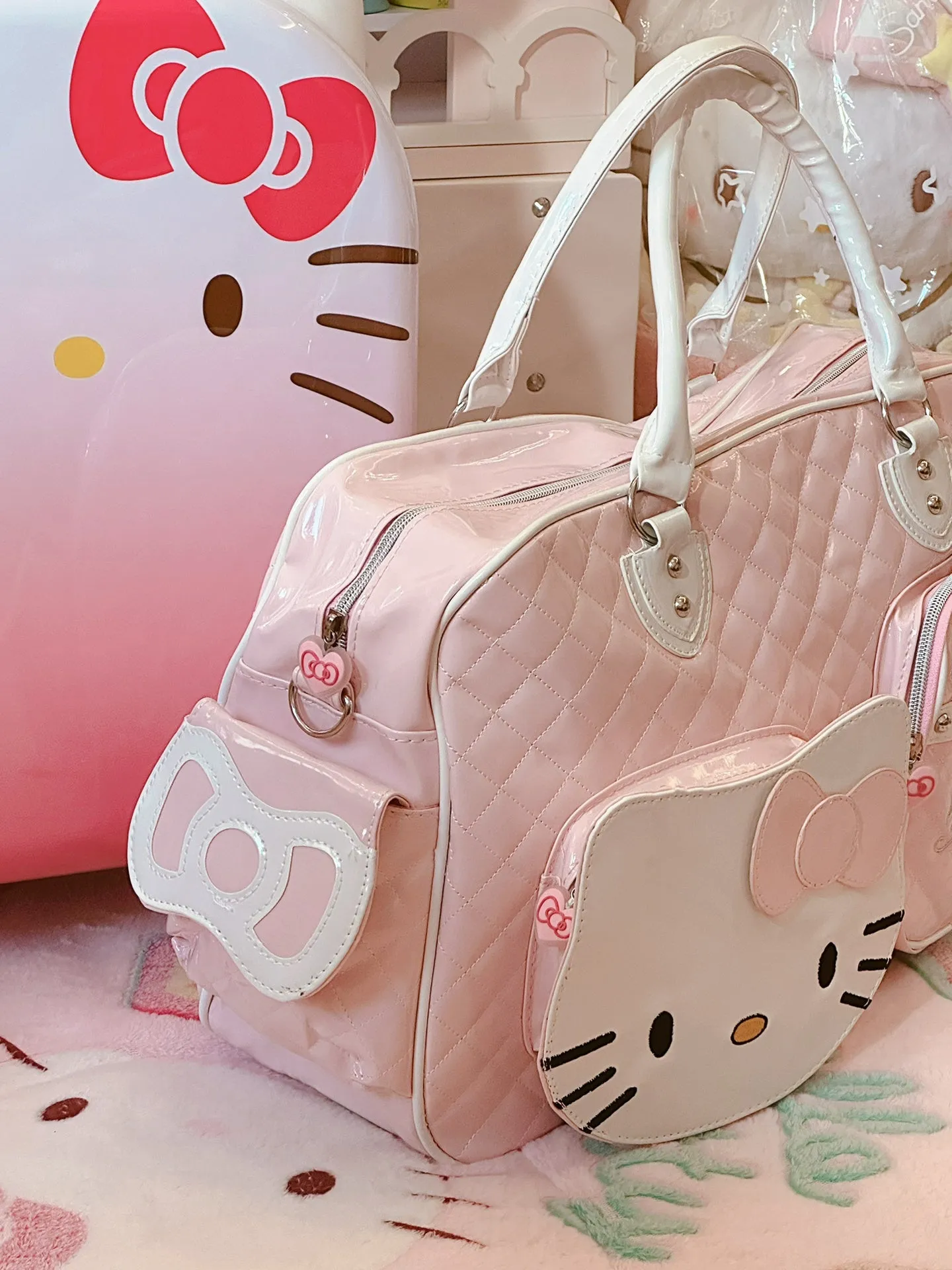 Hellokitty Weekender Bag for Women Cute PU Travel Tote Bag Gym Duffel Bag