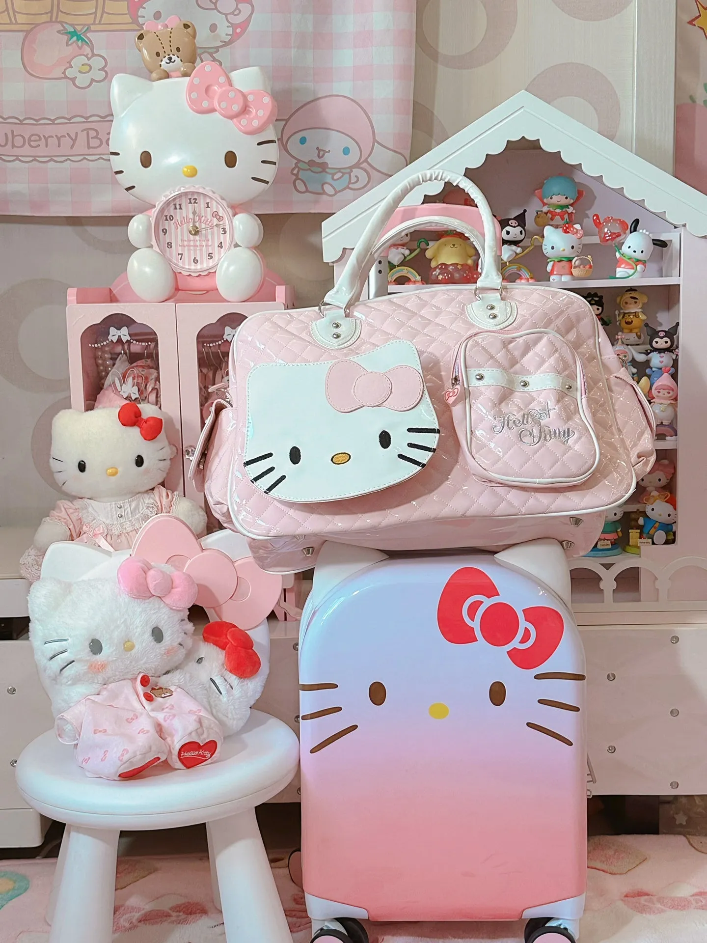 Hellokitty Weekender Bag for Women Cute PU Travel Tote Bag Gym Duffel Bag