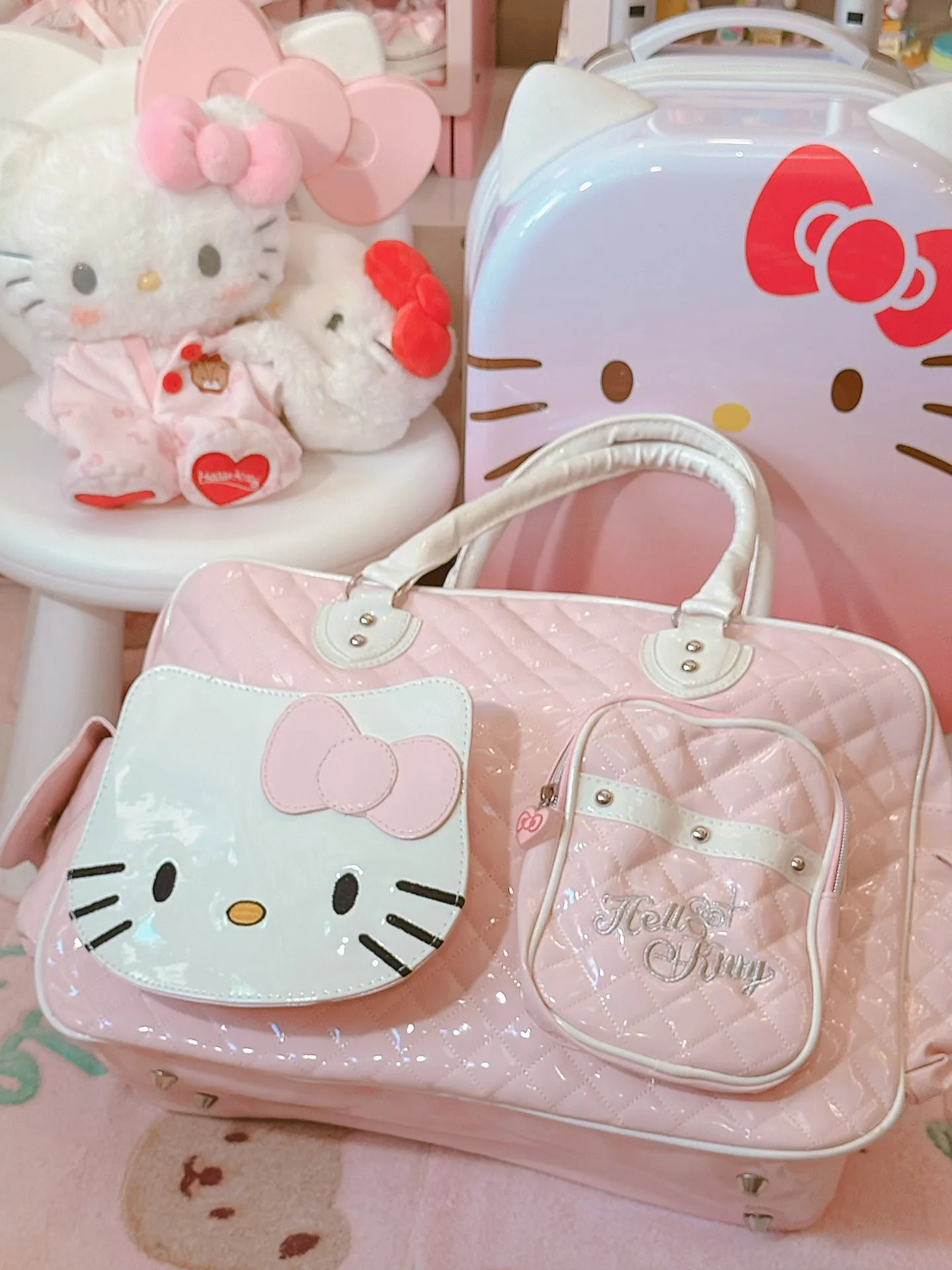 Hellokitty Weekender Bag for Women Cute PU Travel Tote Bag Gym Duffel Bag