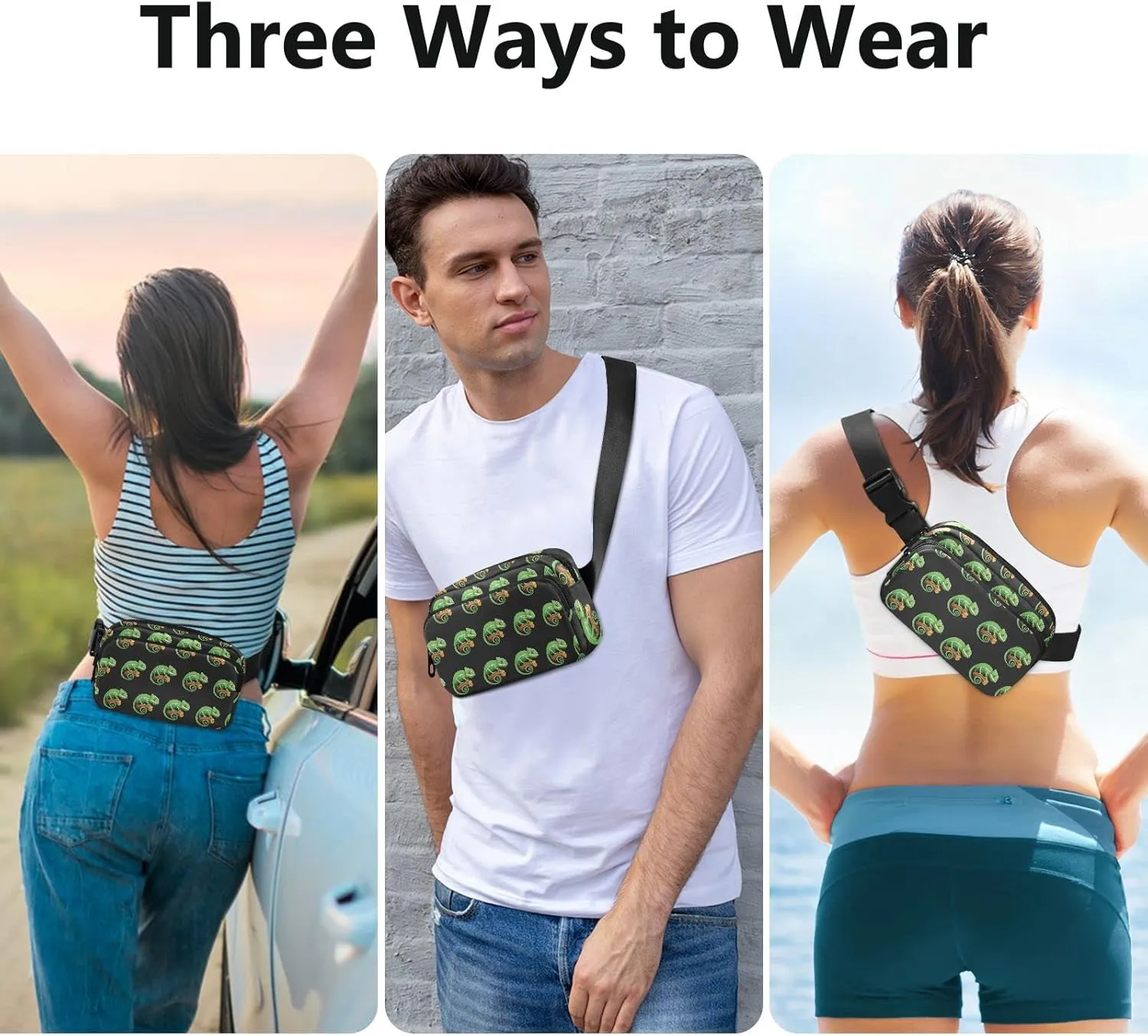 Iguana Reptile Fanny Pack for Men Women,Crossbody Waist Bag Pack with Adjustable Strap Mini Belt Bag for Running Cycling