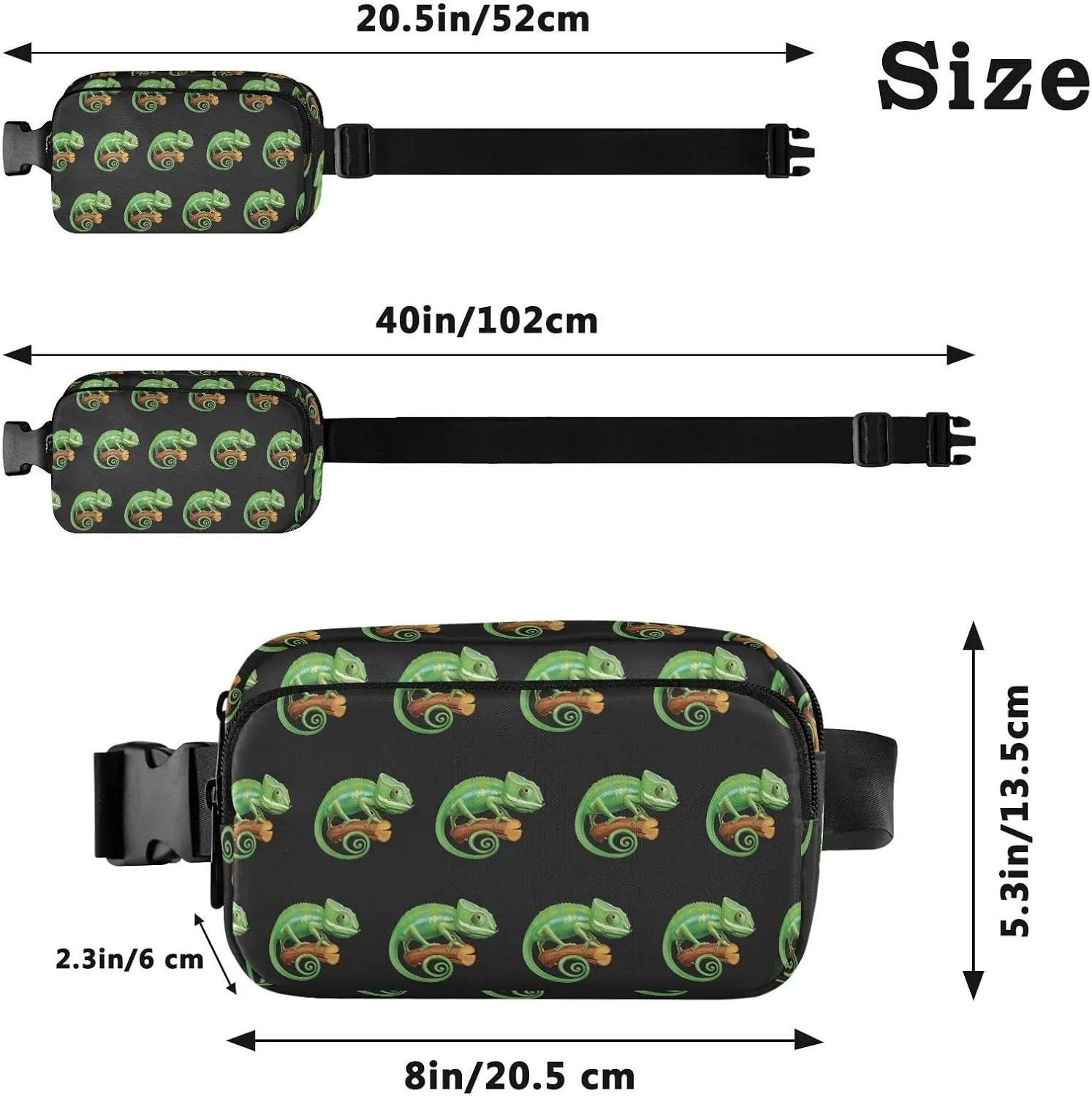 Iguana Reptile Fanny Pack for Men Women,Crossbody Waist Bag Pack with Adjustable Strap Mini Belt Bag for Running Cycling