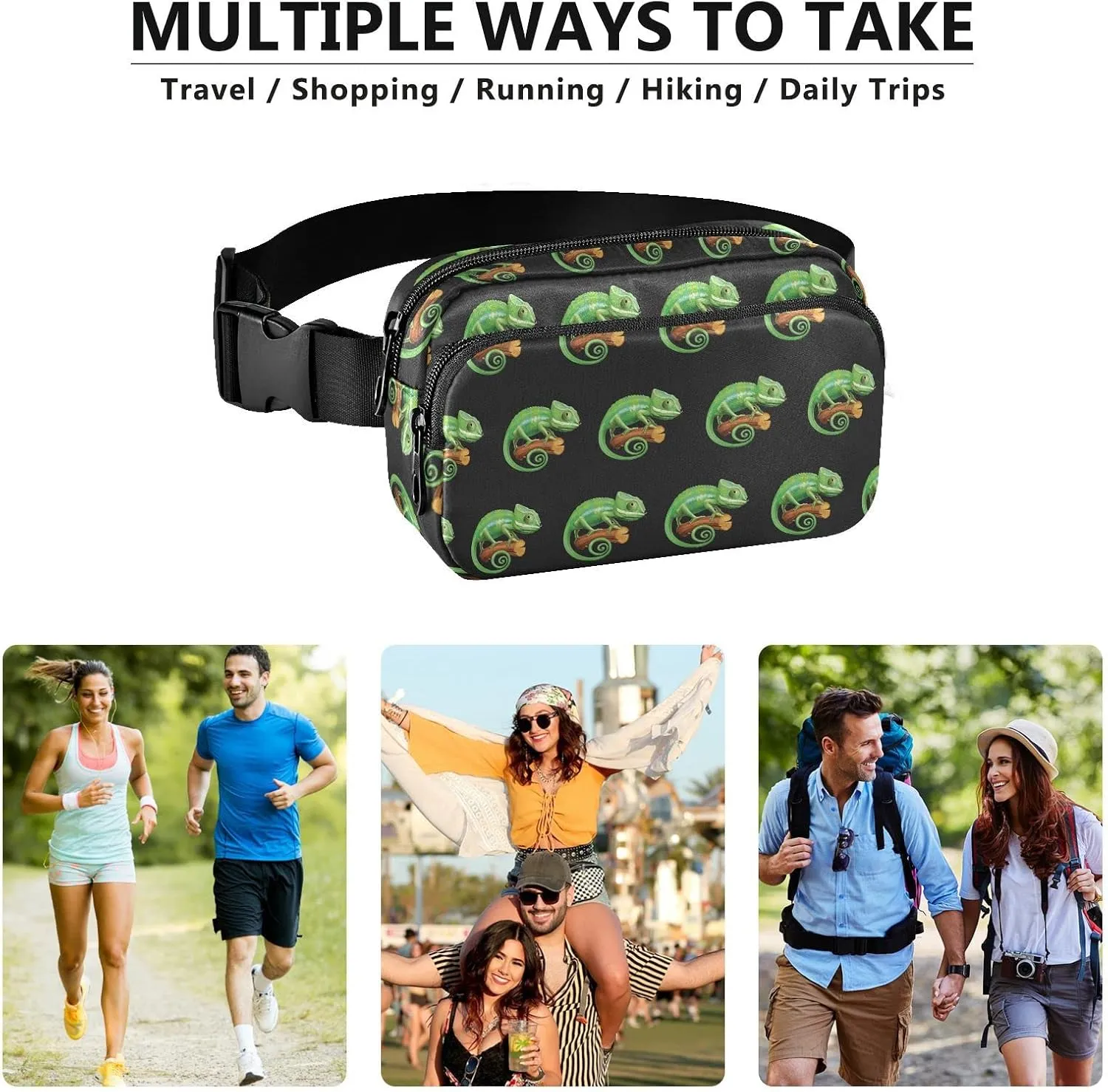 Iguana Reptile Fanny Pack for Men Women,Crossbody Waist Bag Pack with Adjustable Strap Mini Belt Bag for Running Cycling