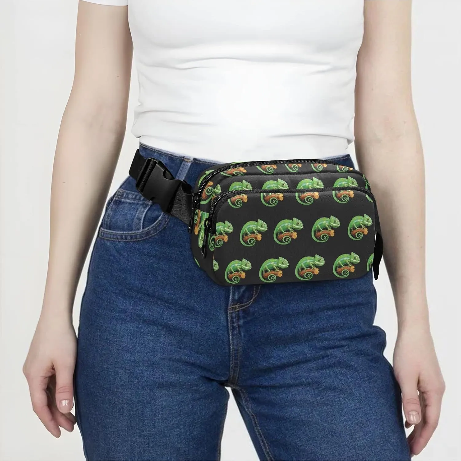 Iguana Reptile Fanny Pack for Men Women,Crossbody Waist Bag Pack with Adjustable Strap Mini Belt Bag for Running Cycling