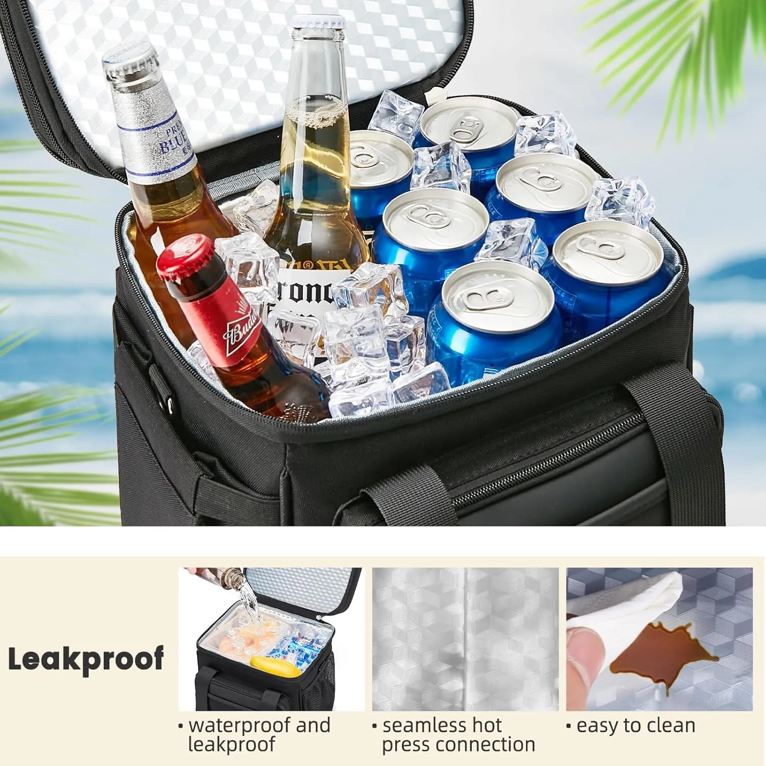 Insulated Lunch Bag & Lunch Box for Men - Double Deck Reusable Lunch Bag for Women Tote Cooler Bag Leakproof Soft Expandable - Large Lunchbox for Work/Adult/Picnic/Outdoor (Black15L)