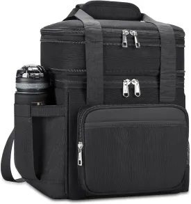 Insulated Lunch Bag & Lunch Box for Men - Double Deck Reusable Lunch Bag for Women Tote Cooler Bag Leakproof Soft Expandable - Large Lunchbox for Work/Adult/Picnic/Outdoor (Black15L)