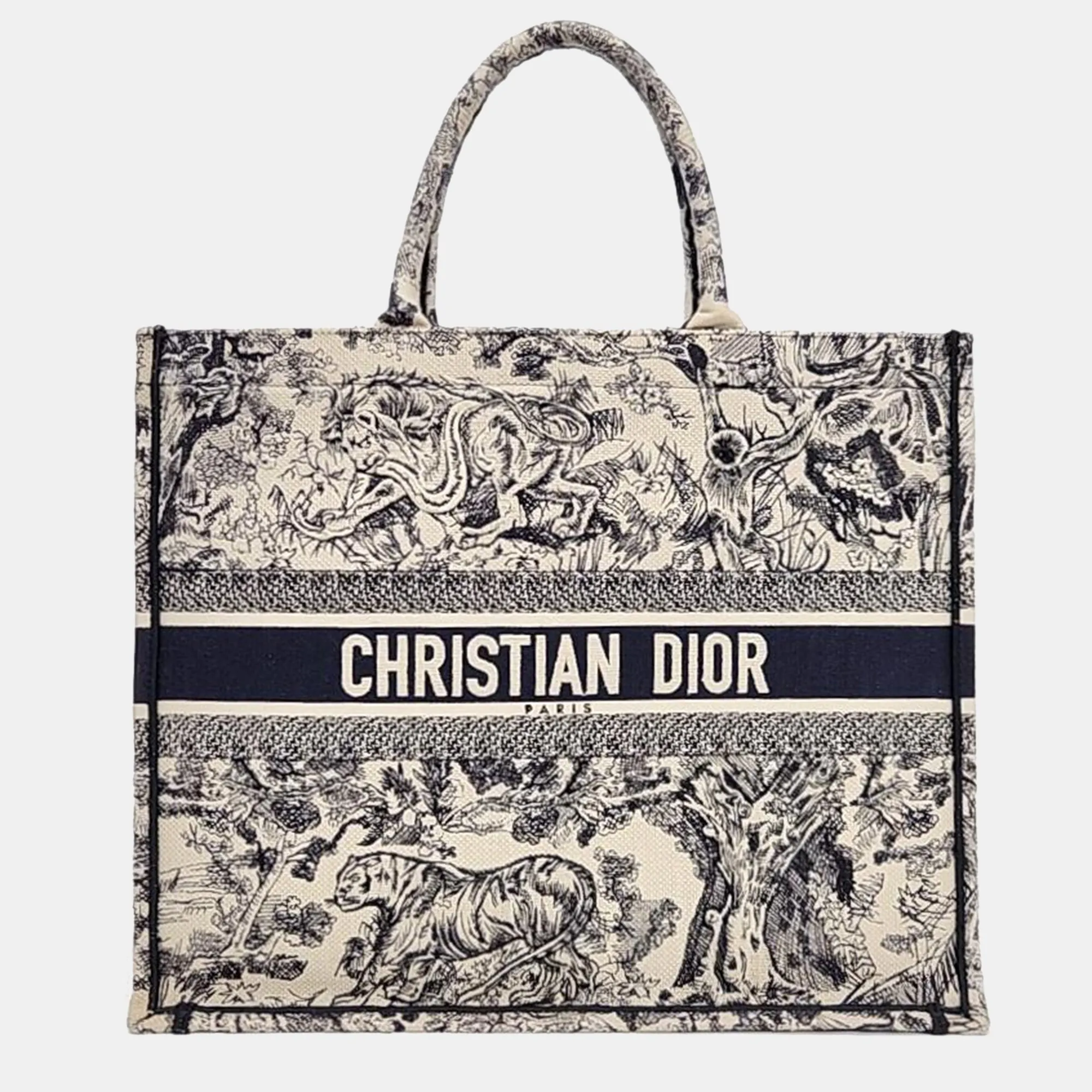 Ivory/Navy Canvas Book Tote Bag