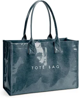 KALIDI PVC Tote Bag Womens Kraft Paper Work Handbags Purses with Top Handle