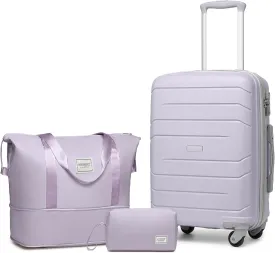LARVENDER 3-Piece Carry On Luggage for Women,Hard Shell Suitcase 20Inch Carry On Luggage 22x14x9 Airline Approved, Spinner Wheel and TSA LockLavender 20Inch/DB/TB