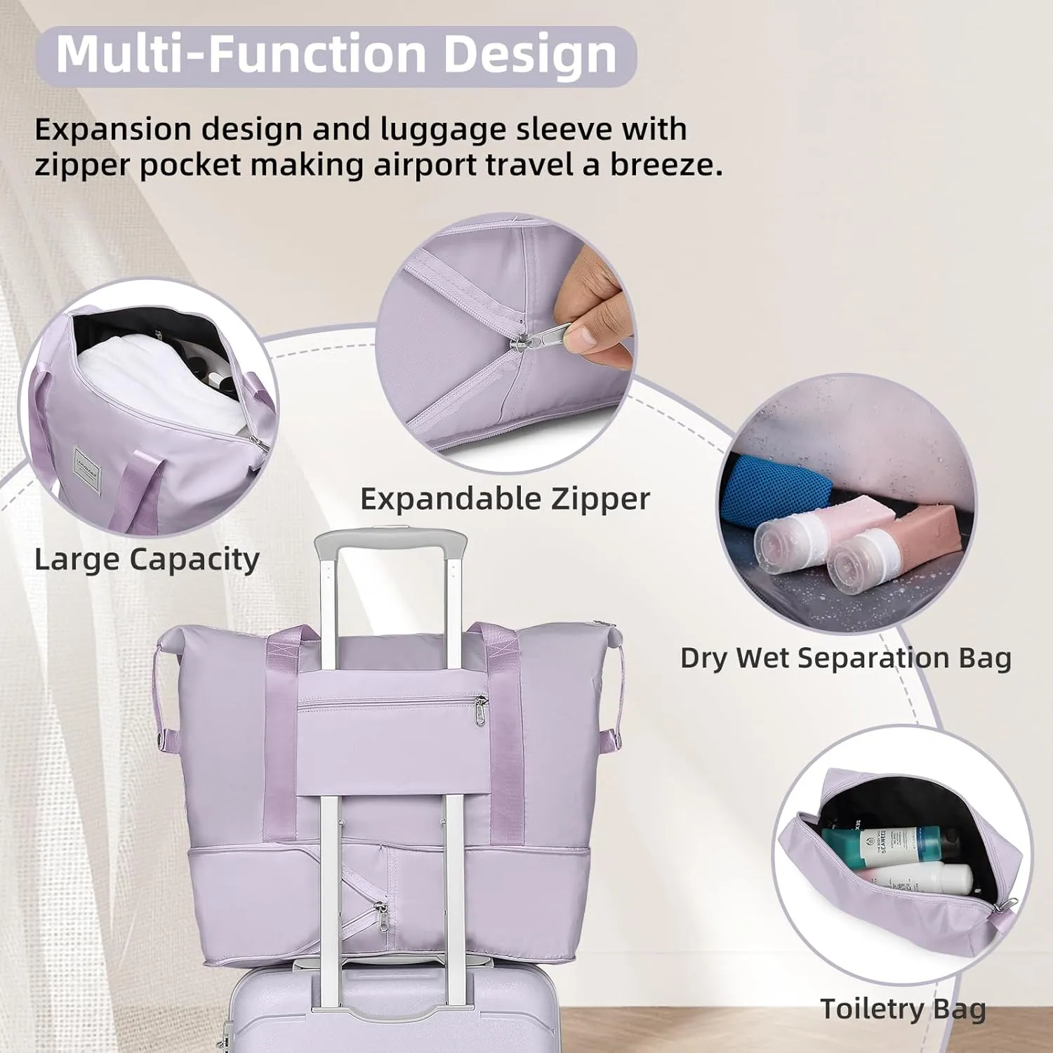 LARVENDER 3-Piece Carry On Luggage for Women,Hard Shell Suitcase 20Inch Carry On Luggage 22x14x9 Airline Approved, Spinner Wheel and TSA LockLavender 20Inch/DB/TB